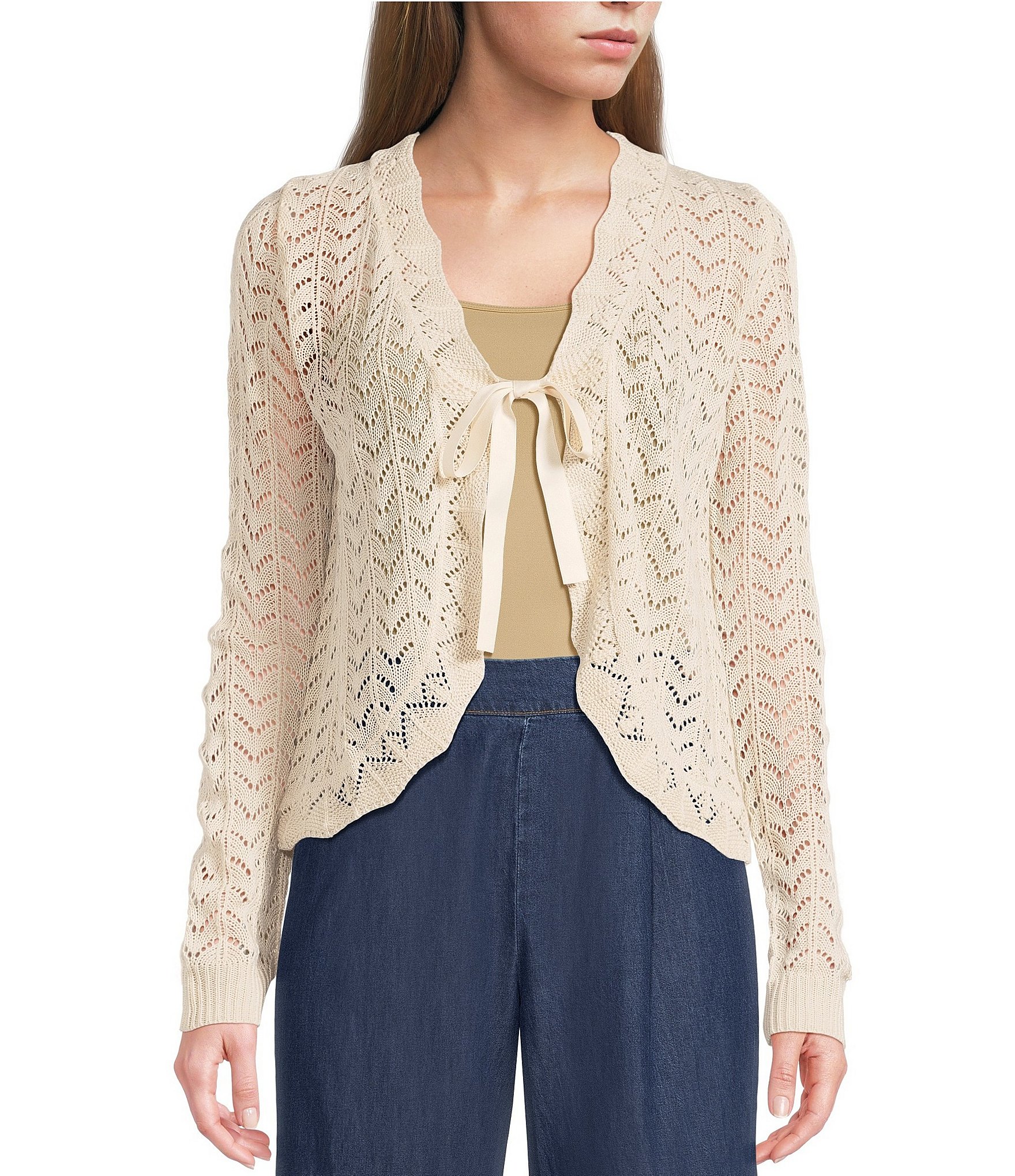 I.N. San Francisco Tie Front Long Sleeve Sweater