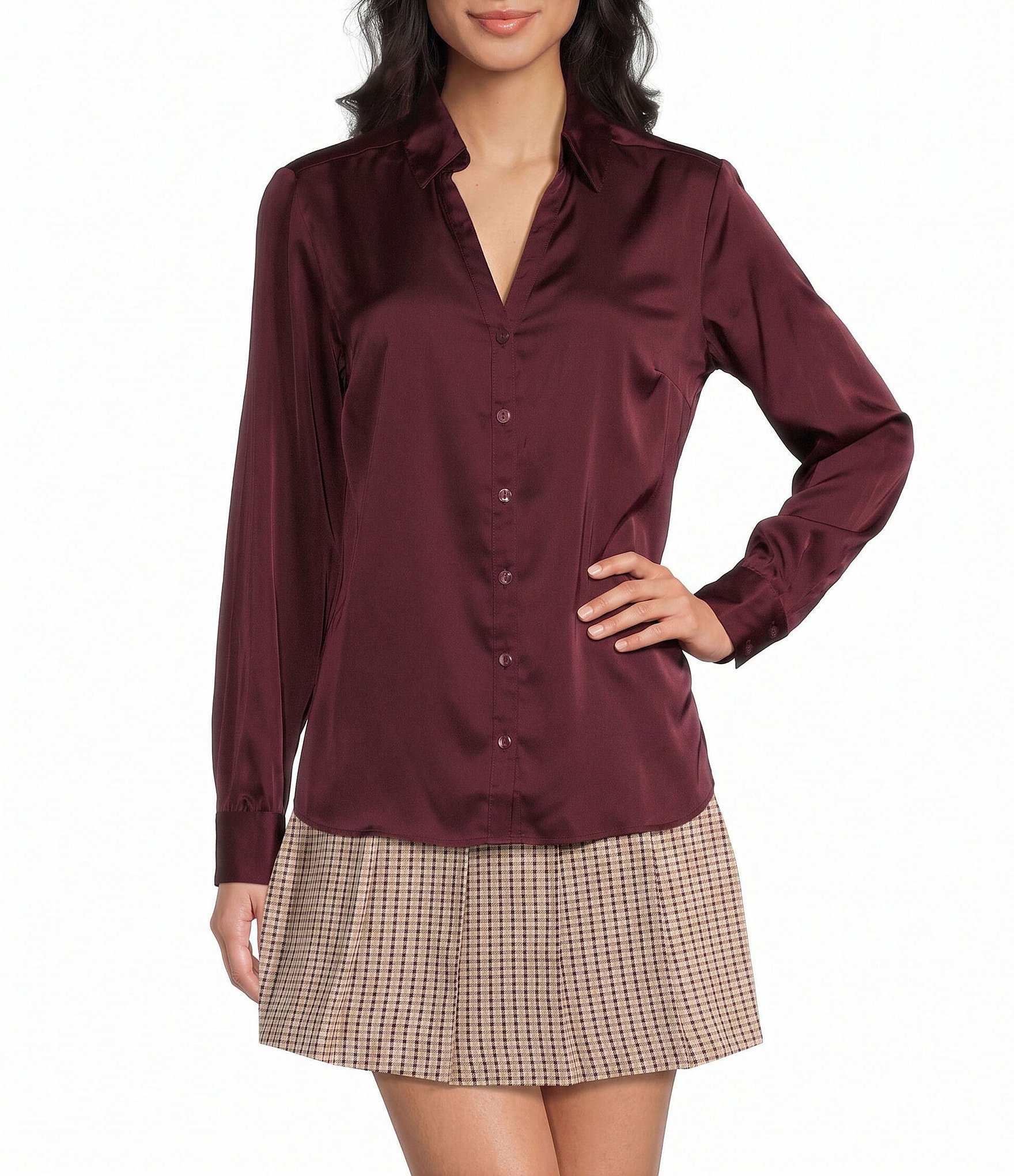 I.N.. San Francisco Collard Button Front Long Sleeve Shirt