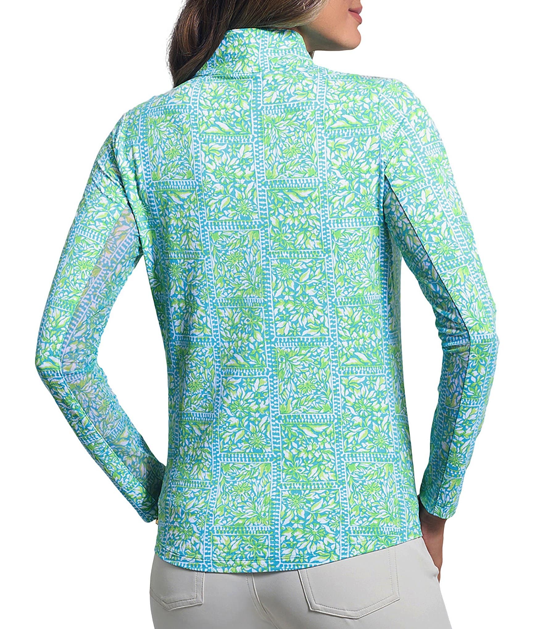 IBKUL Josie Printed Moisture Wicking Mock Neck Long Sleeve Top