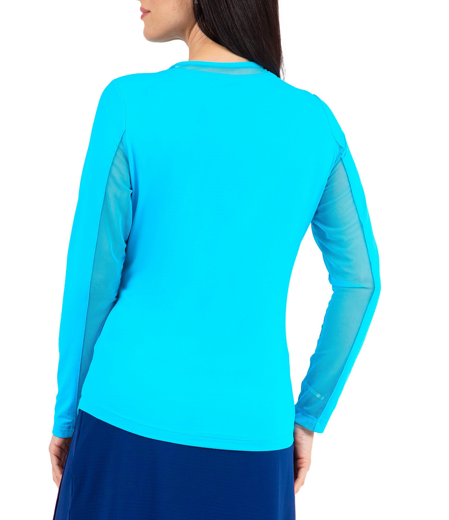 IBKUL Long Sleeve Mesh Inlay Crew Neck Top