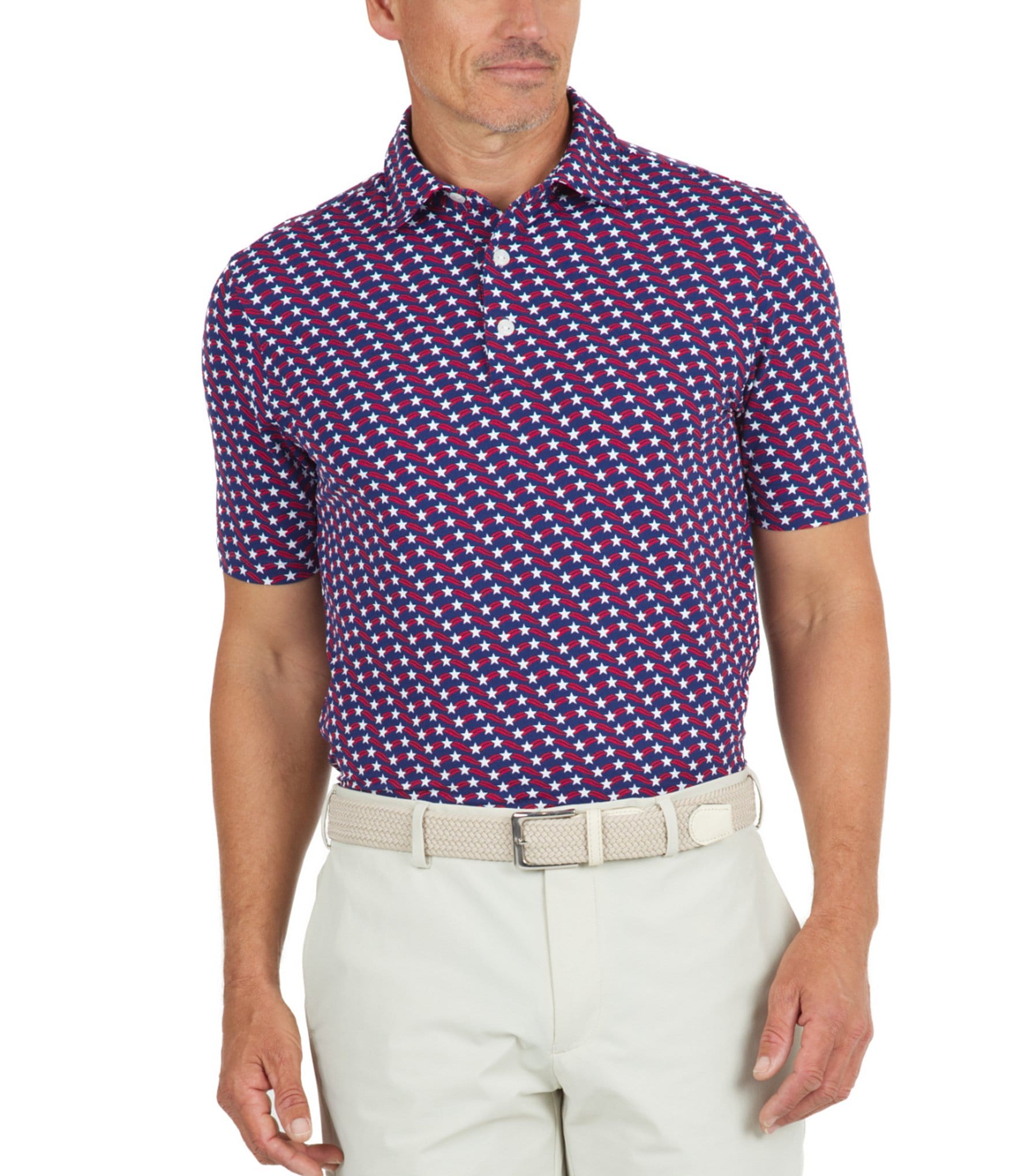 IBKUL Modern Fit Short Sleeve Waving Stars & Stripes Print Polo Shirt ...