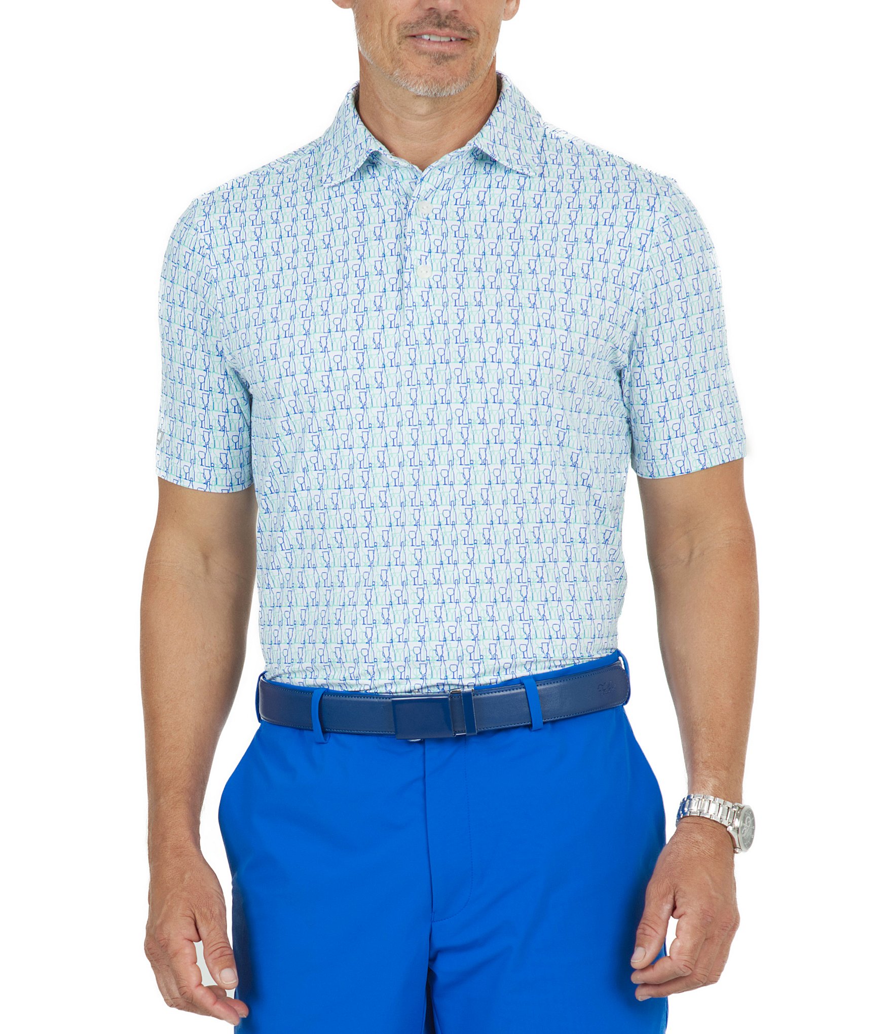 IBKUL Printed Short Sleeve Polo Shirt | Dillard's