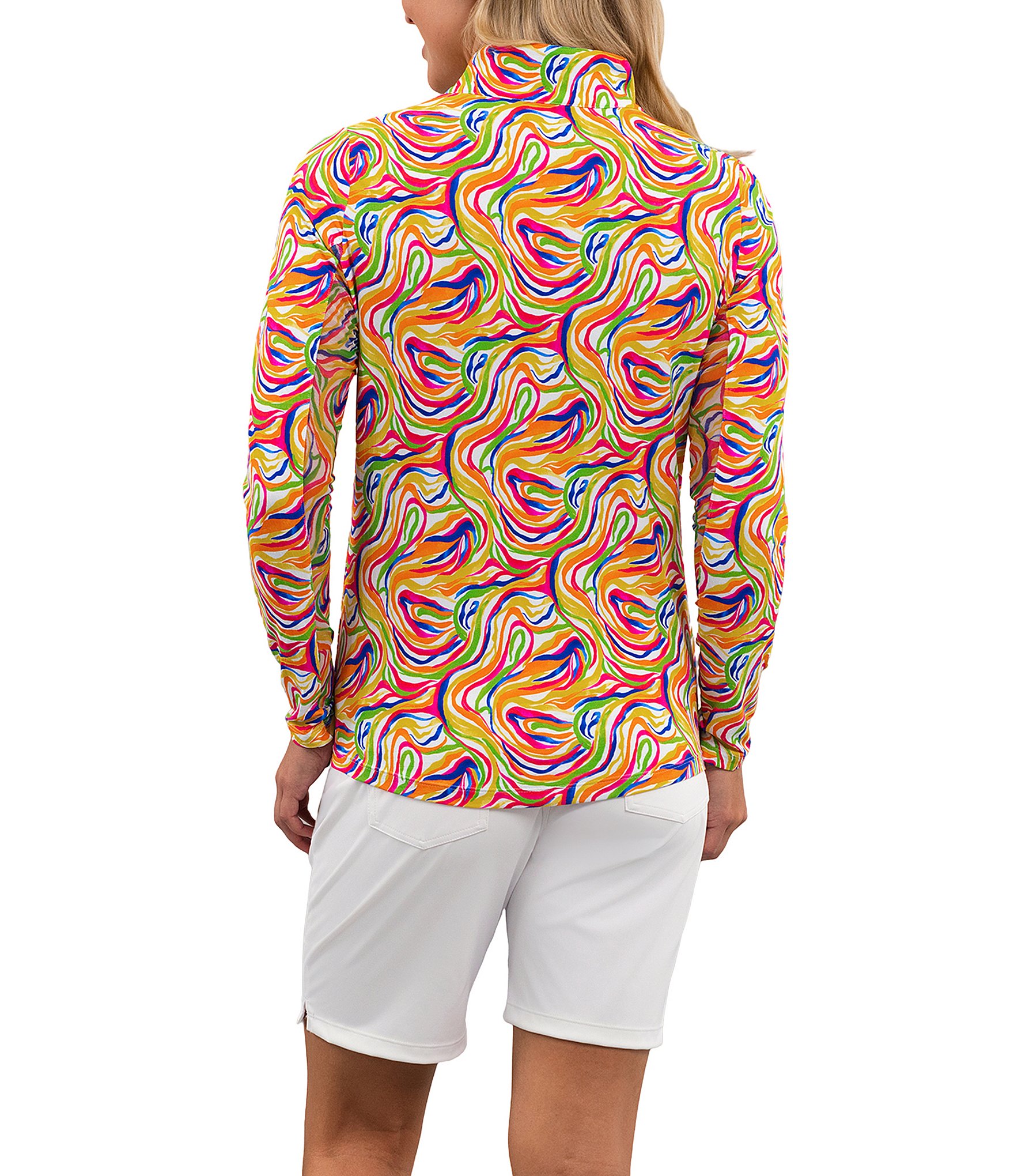 IBKUL Thalia Printed Zip Mock Neck Long Sleeve Top