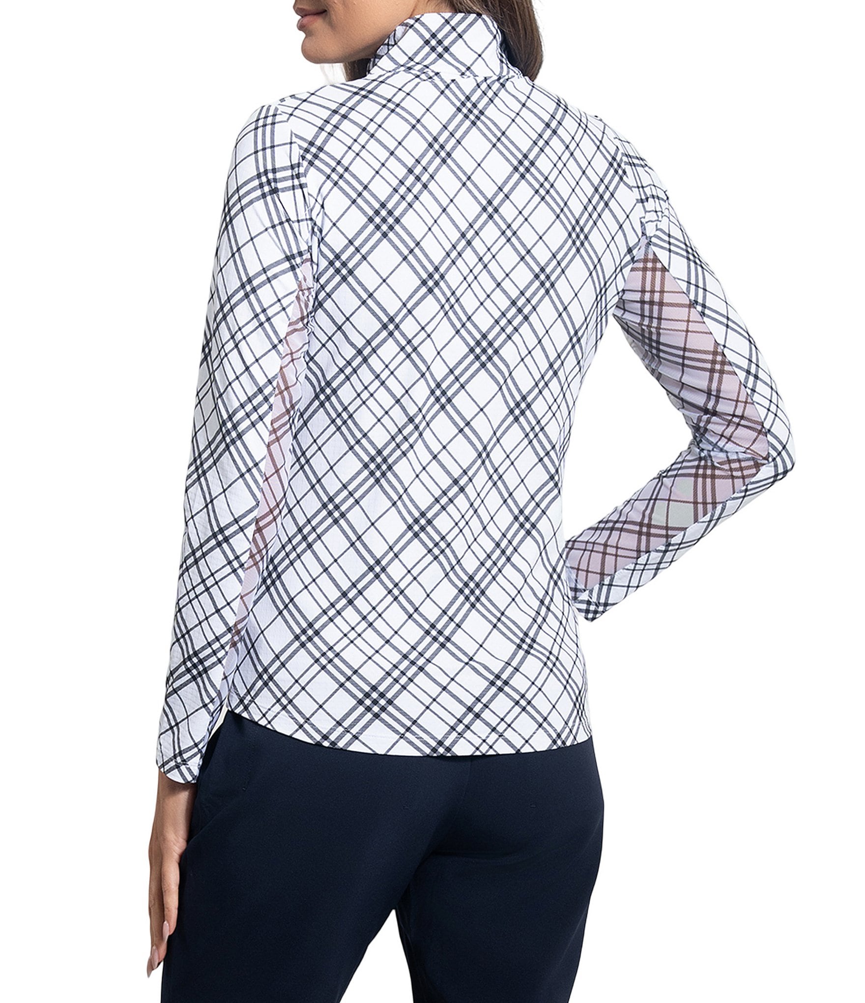 IBKUL Tony Printed Moisture Wicking Zip Mock Neck Long Sleeve Top