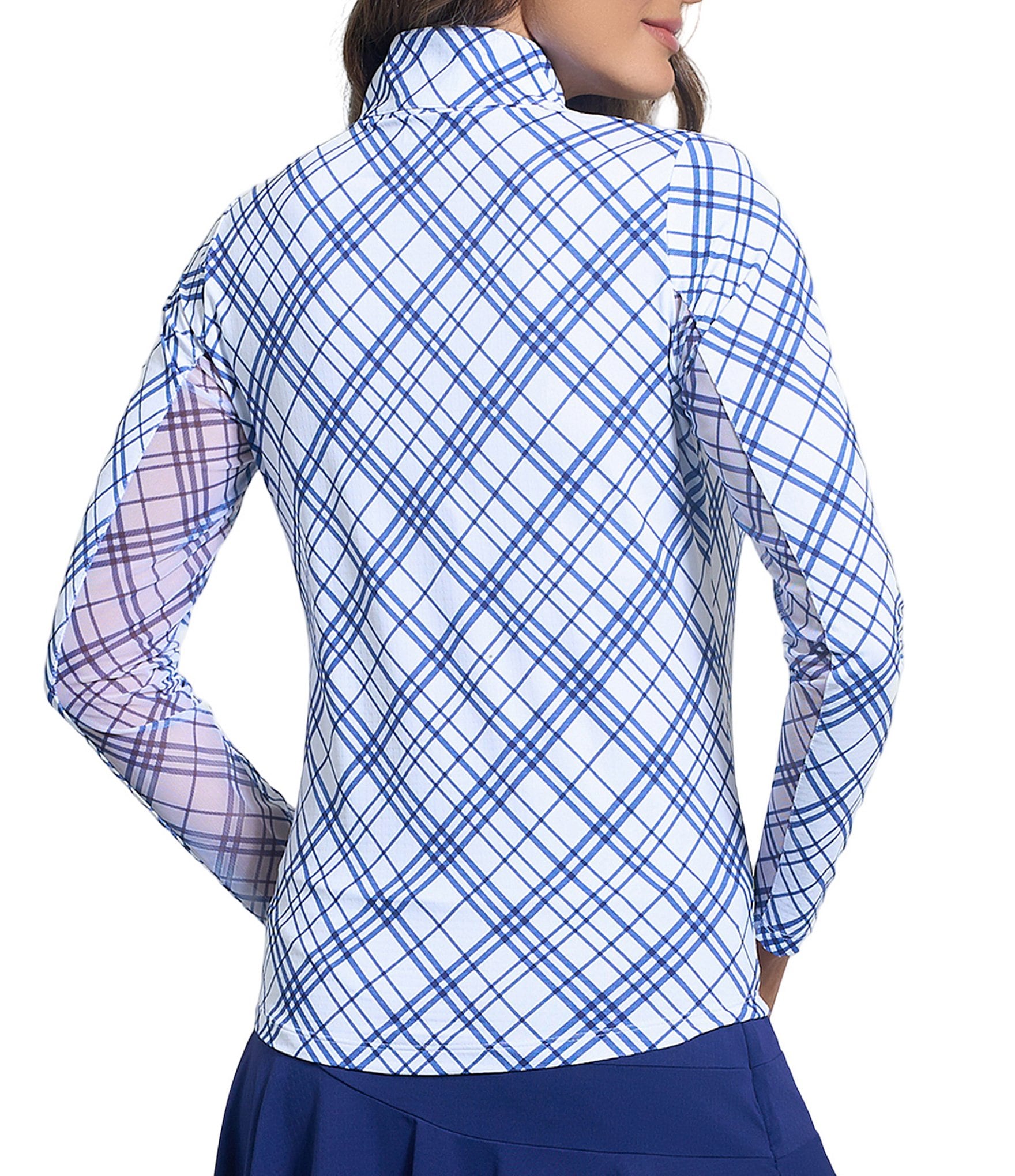 IBKUL Tony Printed Moisture Wicking Zip Mock Neck Long Sleeve Top