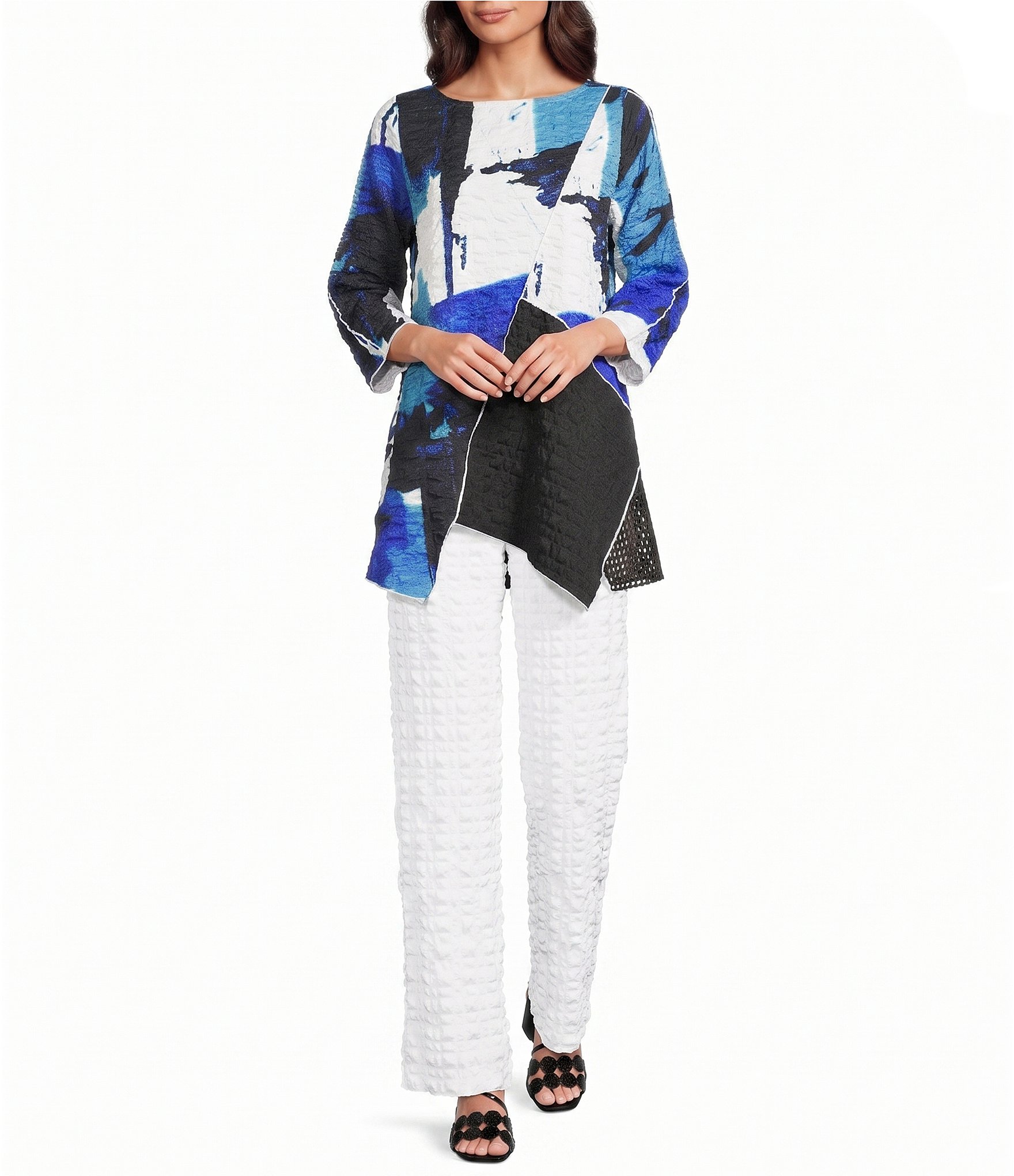 IC Collection Bubble Check Elastic Waist Straight Leg Pants