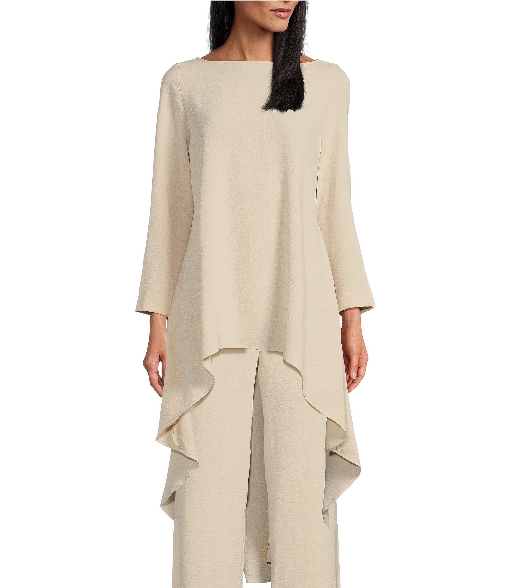 IC Collection Crinkled Woven Boat Neck Long Sleeve Coordinating High-Low  Hem Tunic | Dillard's