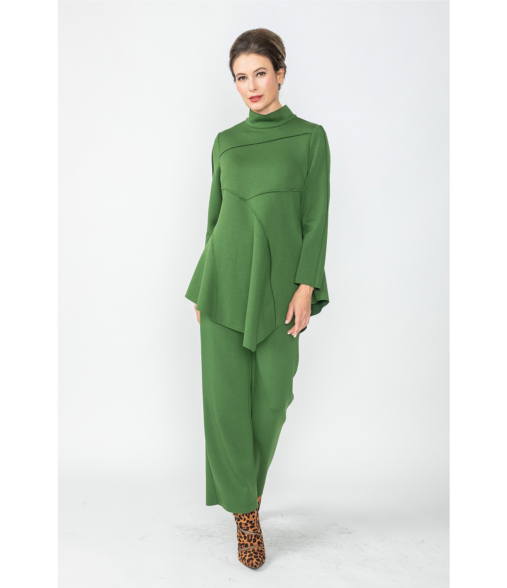 IC Collection Knit Elastic Waist Coordinating Wide Leg Pull-On Coordinating Ankle Pants