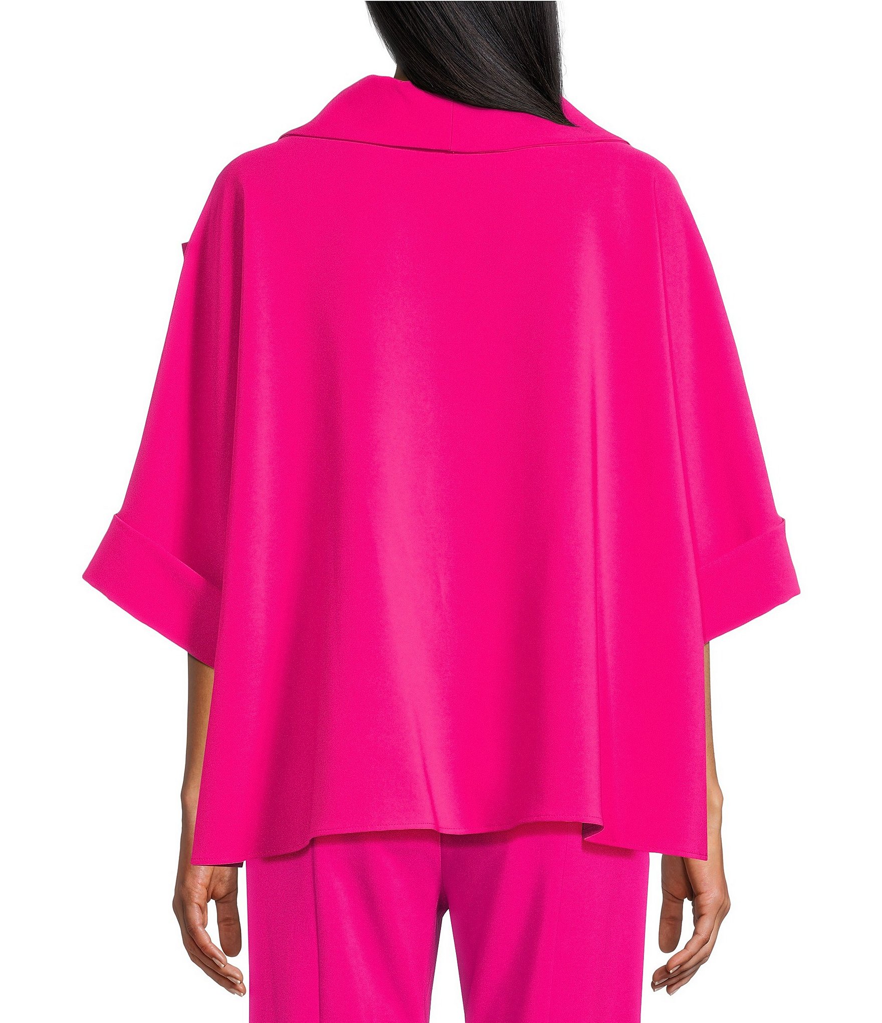 IC Collection Knit Fold Funnel Neck Elbow Sleeve Floral Applique Tunic