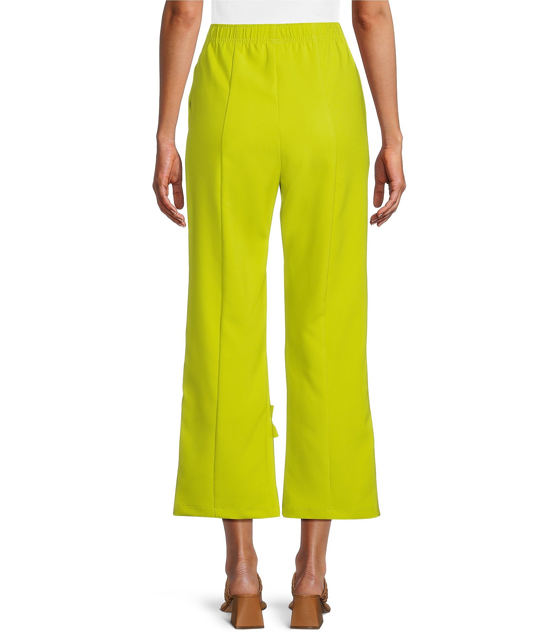 IC Collection Knit Front Slit 3D Floral Pull-On Pants