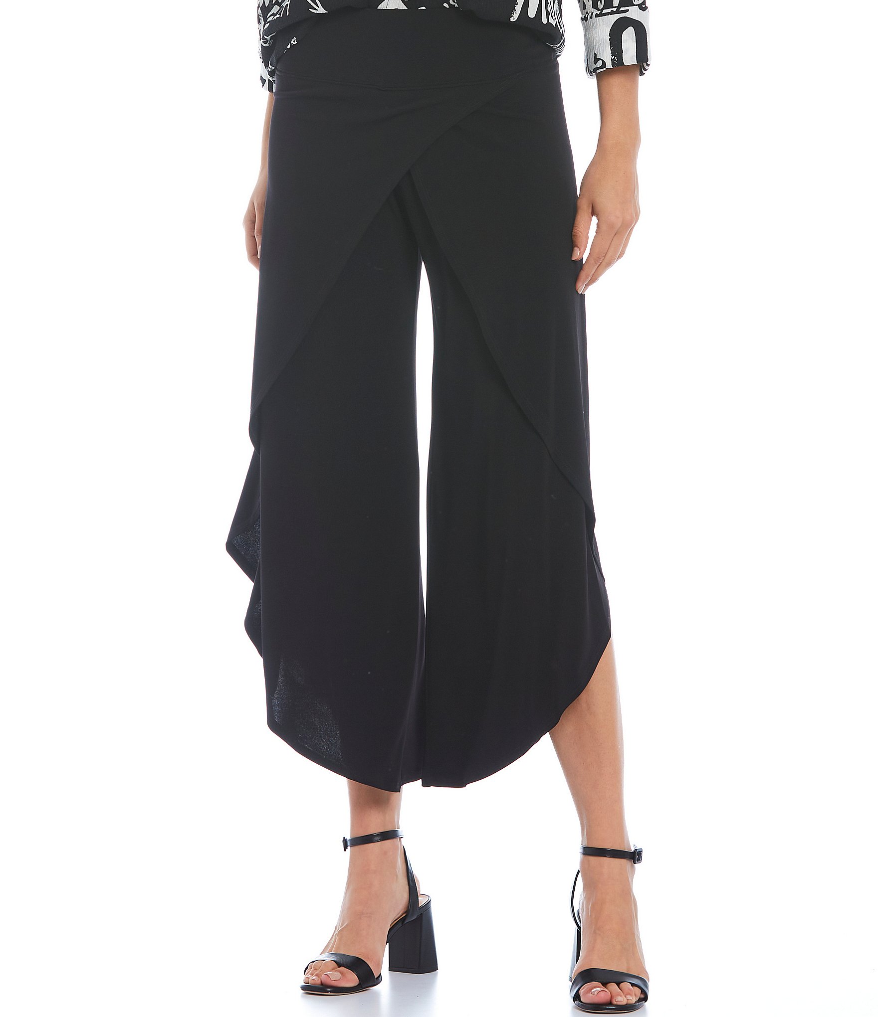 Tie Front Wrap Hem Wide Leg Pants