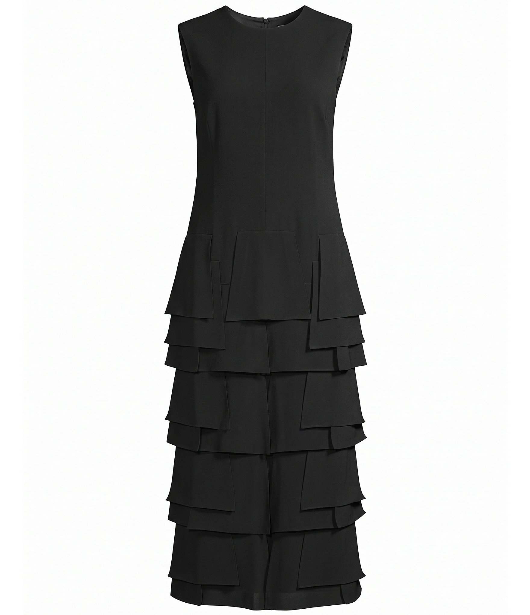 IC Collection Knit Round Neck Cap Sleeve Tiered Ruffle Asymmetrical Midi Dress