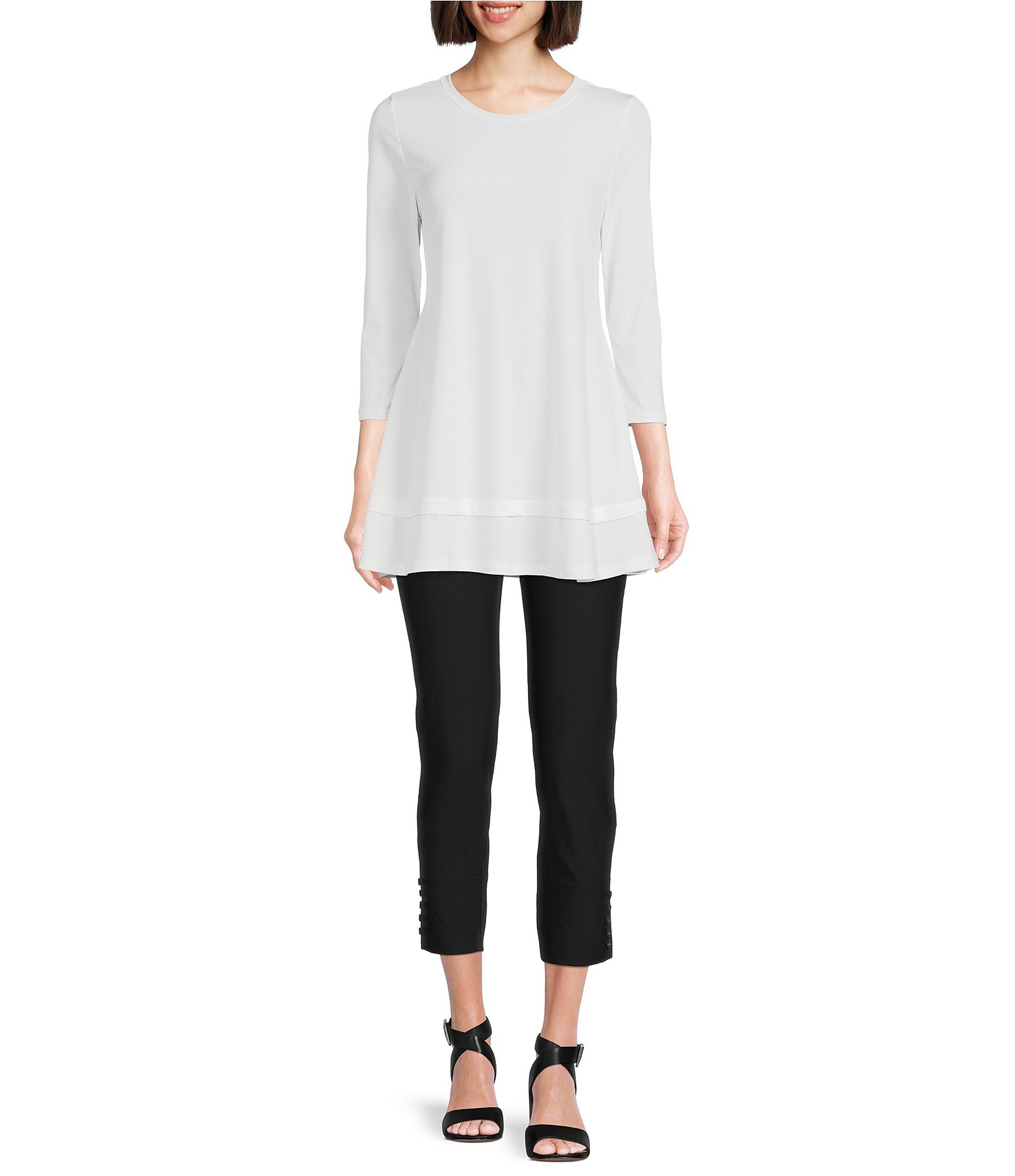 IC Collection Round Neck 3/4 Sleeve Knit Jersey Layered Tunic