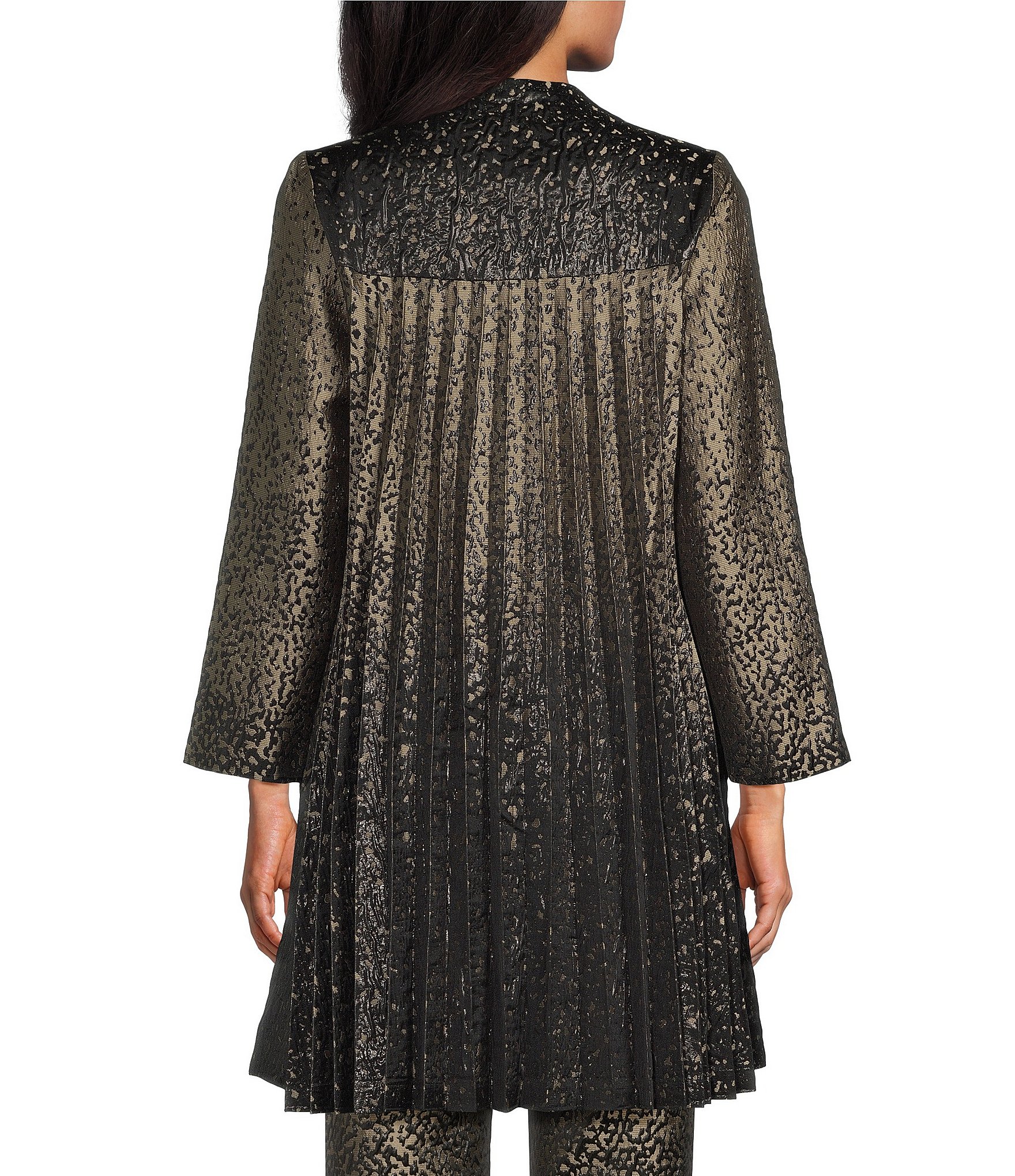 IC Collection Metallic-Blend Ombre Round Neck 3/4 Sleeve Long Duster Jacket