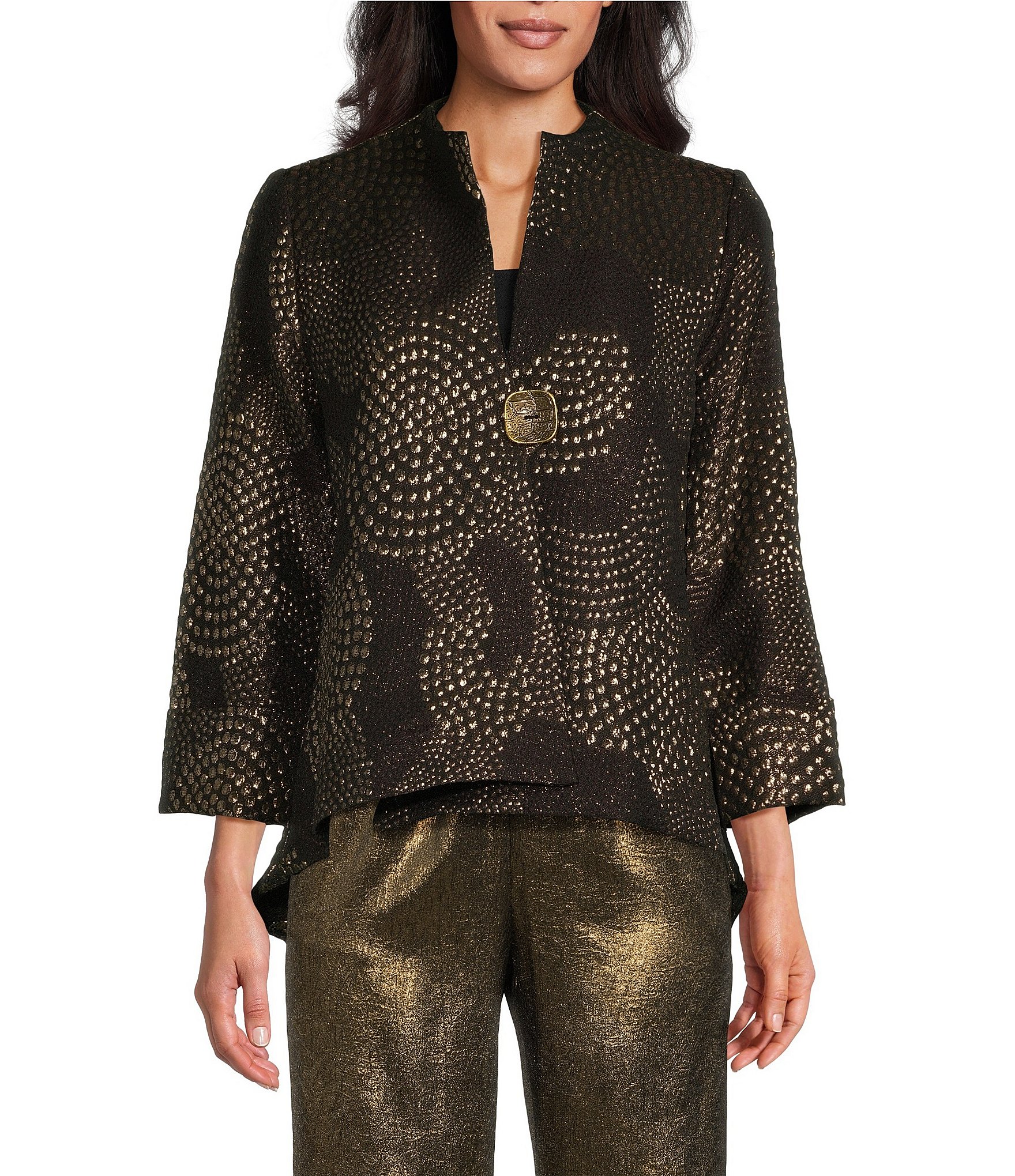 IC Collection Mix Metallic Textured Printed Mock Neck