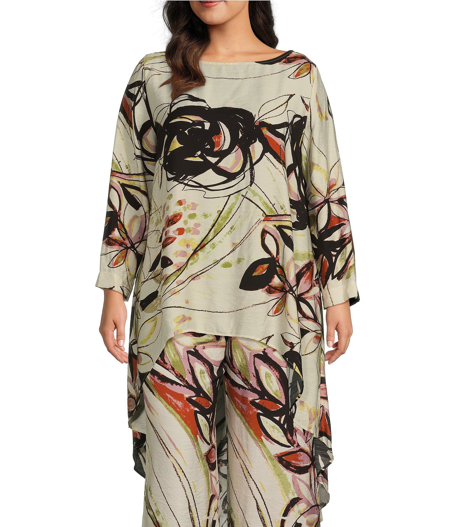 IC Collection Plus Size Coordinating Abstract Print Woven