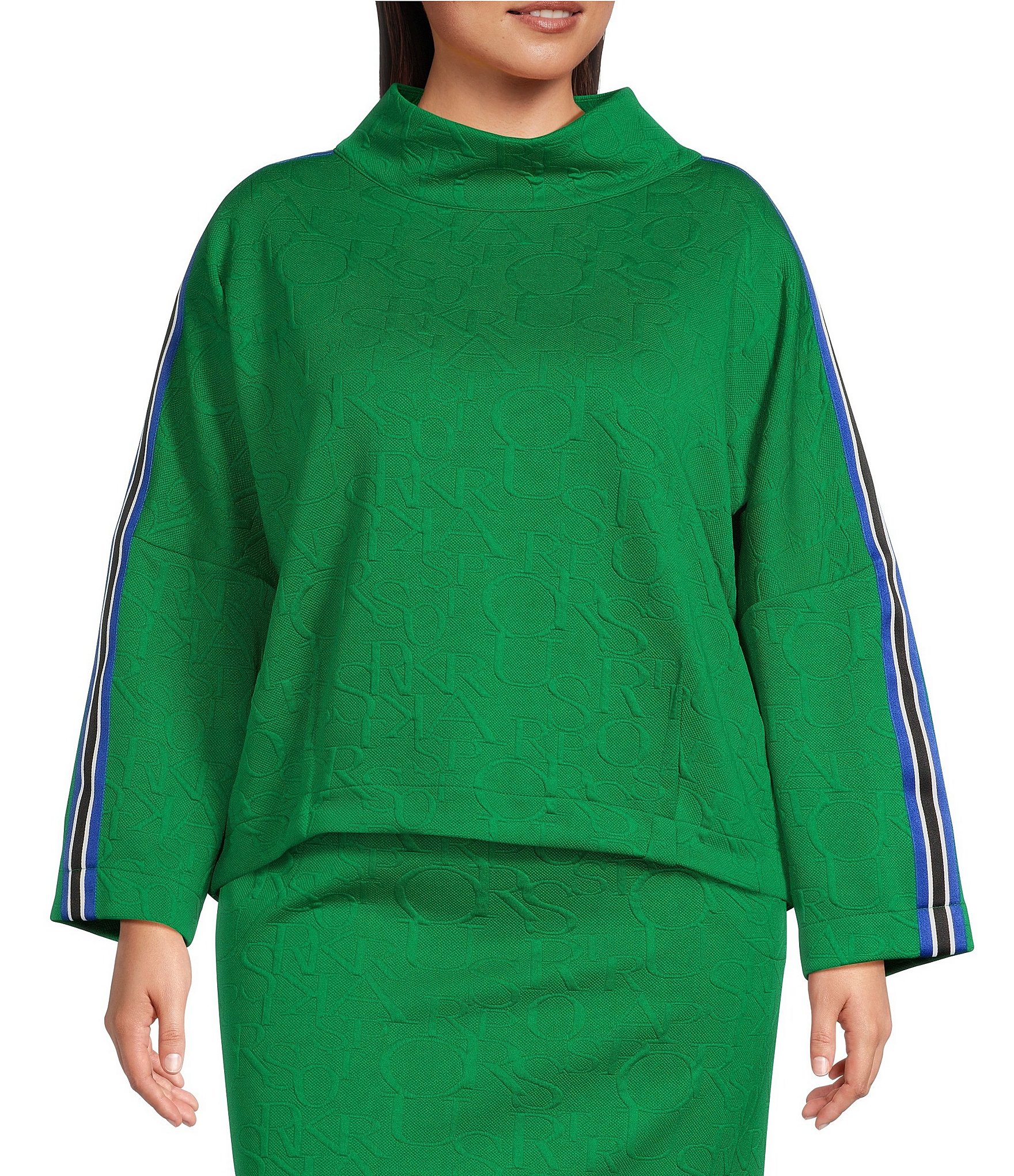 IC Collection Plus Size Alphabet Jacquard Knit Stand Boat Neck Side ic-collection-plus-size-alphabet-jacquard-knit-stand-boat-neck-side