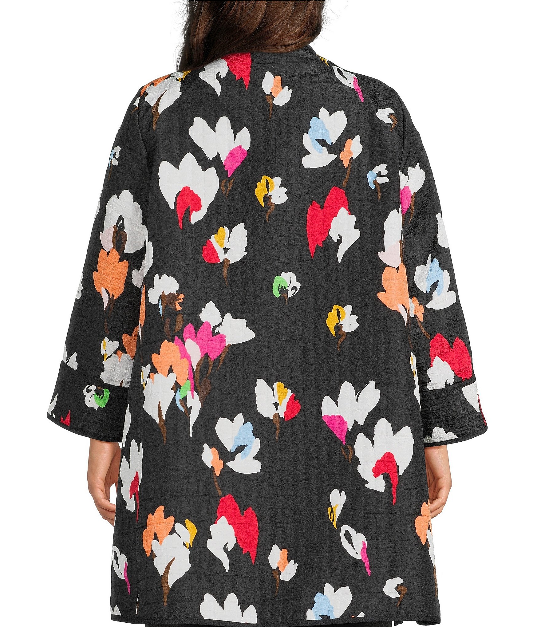 IC Collection Plus Size Floral Print High Scoop Neck Long Sleeve Jacket