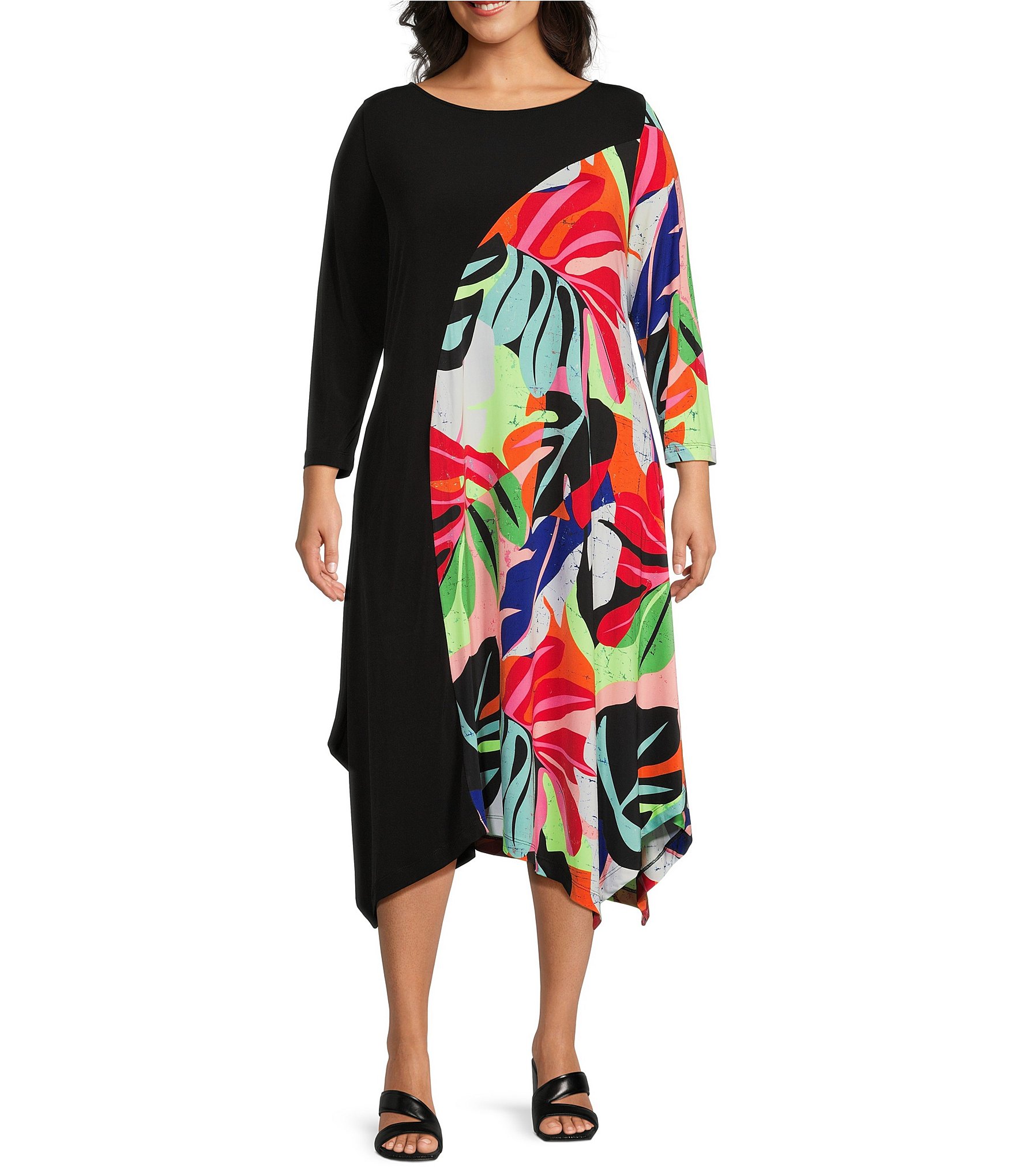IC Collection Plus Size Knit Asymmetrical Colorblock Tropical 