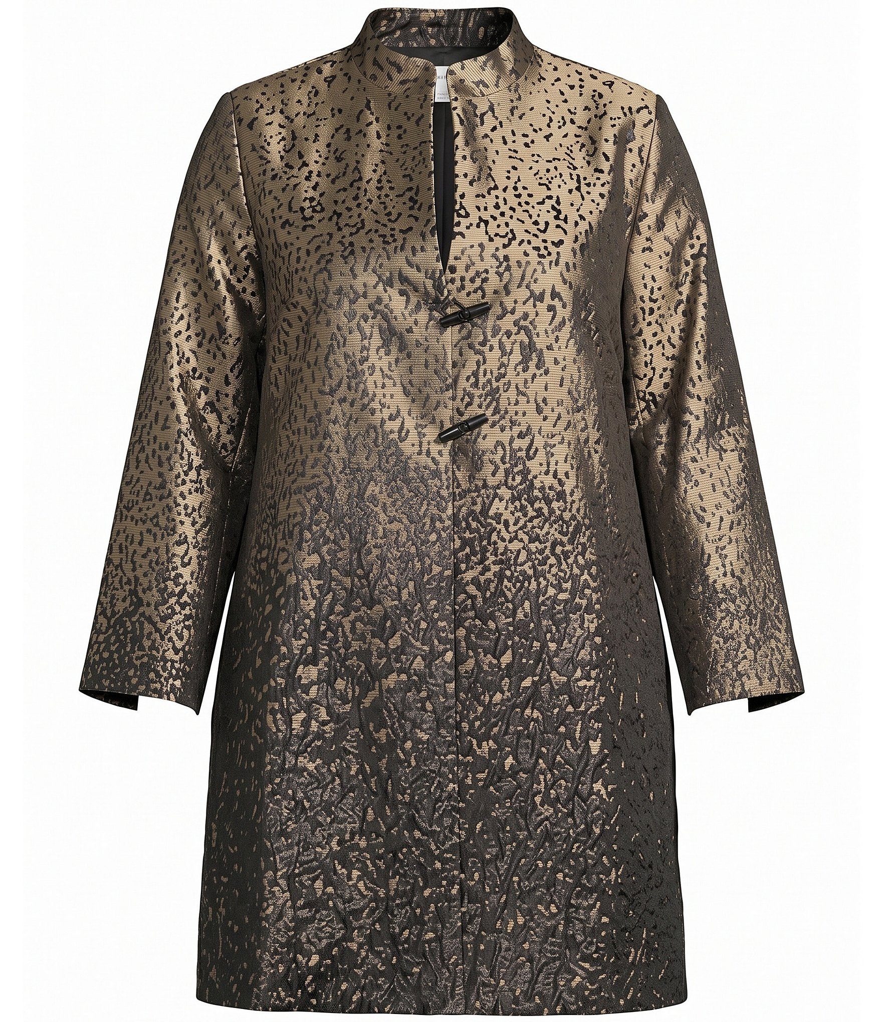 IC Collection Plus Size Metallic-Blend Ombre Round Neck 3/4 Sleeve Long Duster Jacket