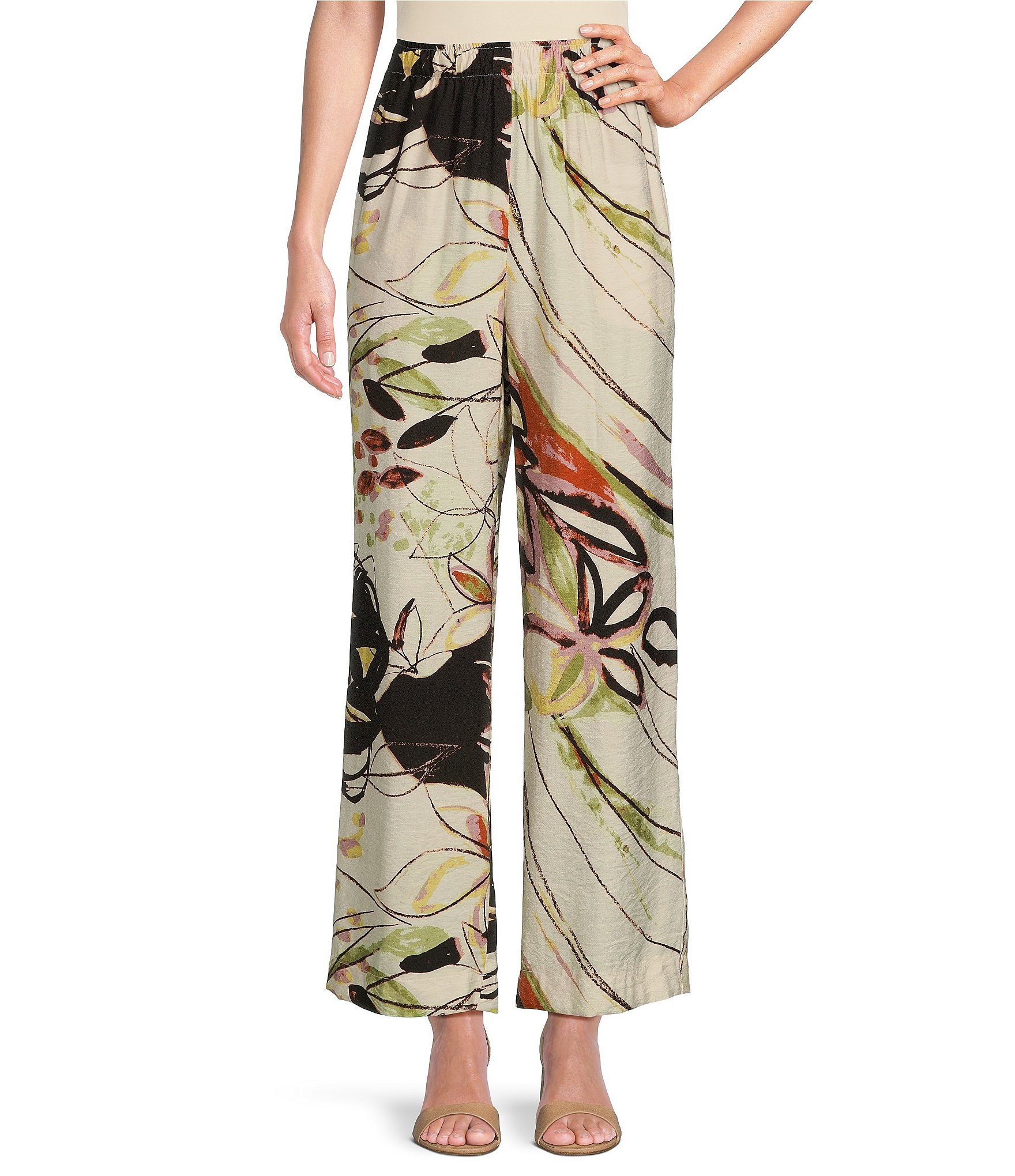 Ic Collection Abstract Printed Woven High Waist Wide Leg Coordinating