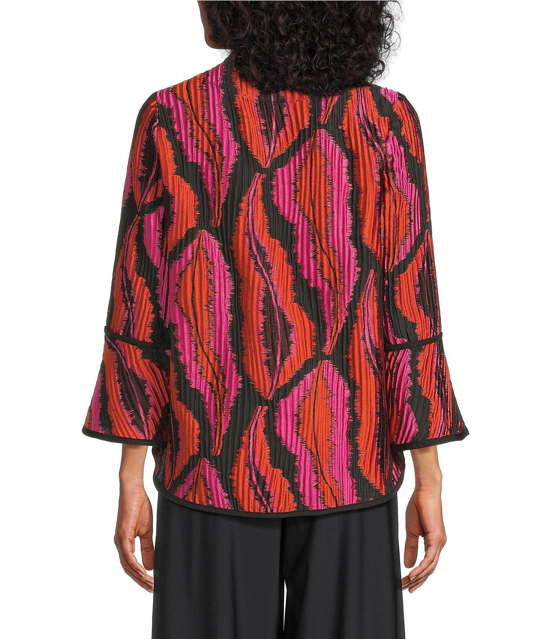 IC Collection Texture Graphic Jacquard High Neck Long Sleeve Jacket