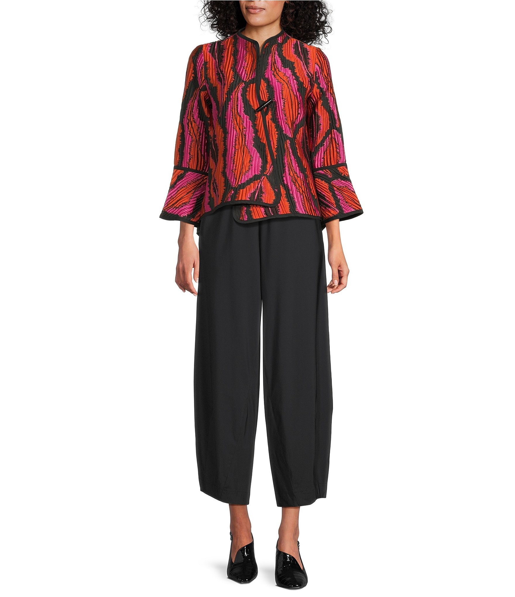 IC Collection Texture Graphic Jacquard High Neck Long Sleeve Jacket