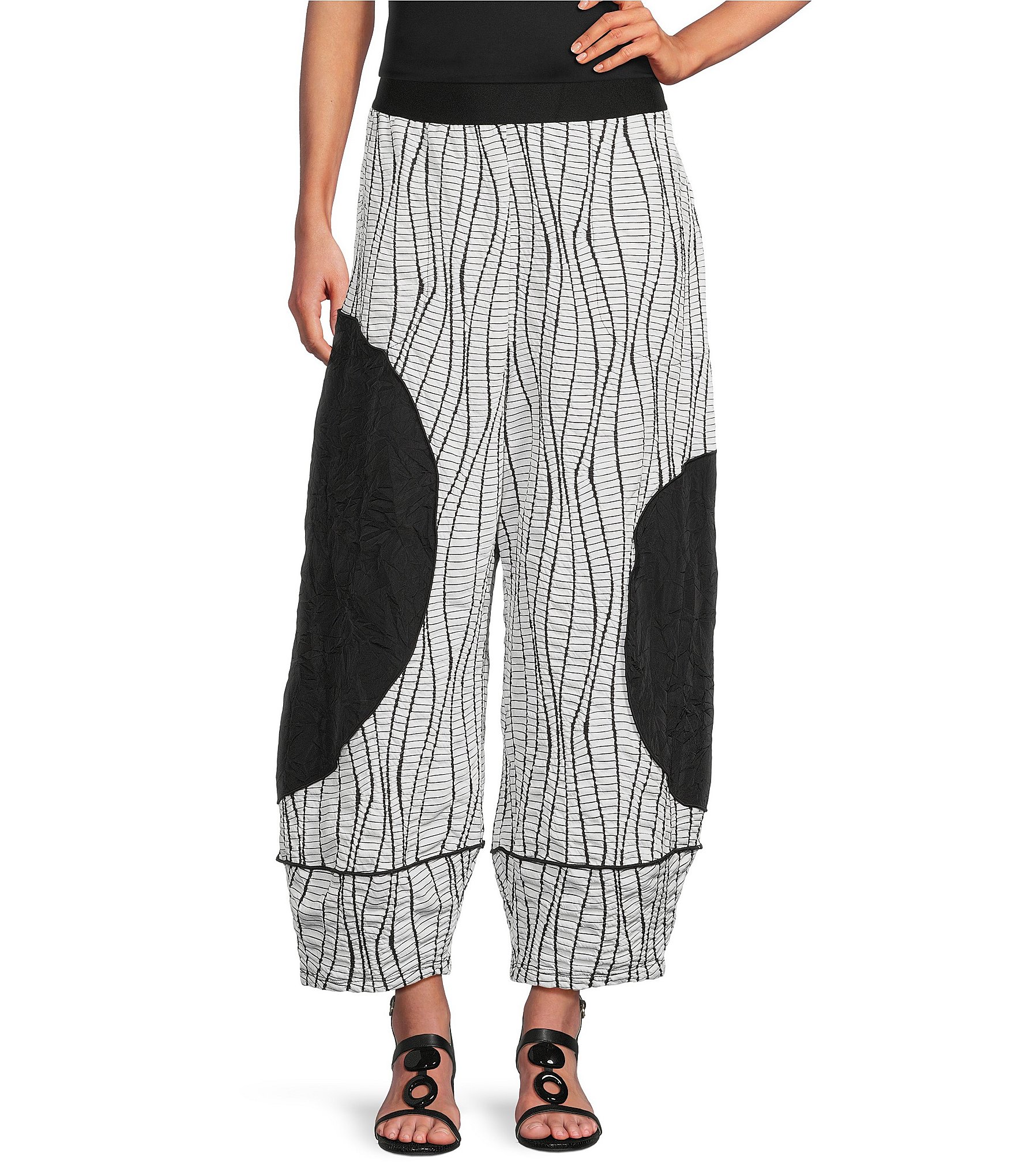 IC Collection Textured Woven Color Block Wave Stripe Wide-Leg Pull-On Coordinating Pants