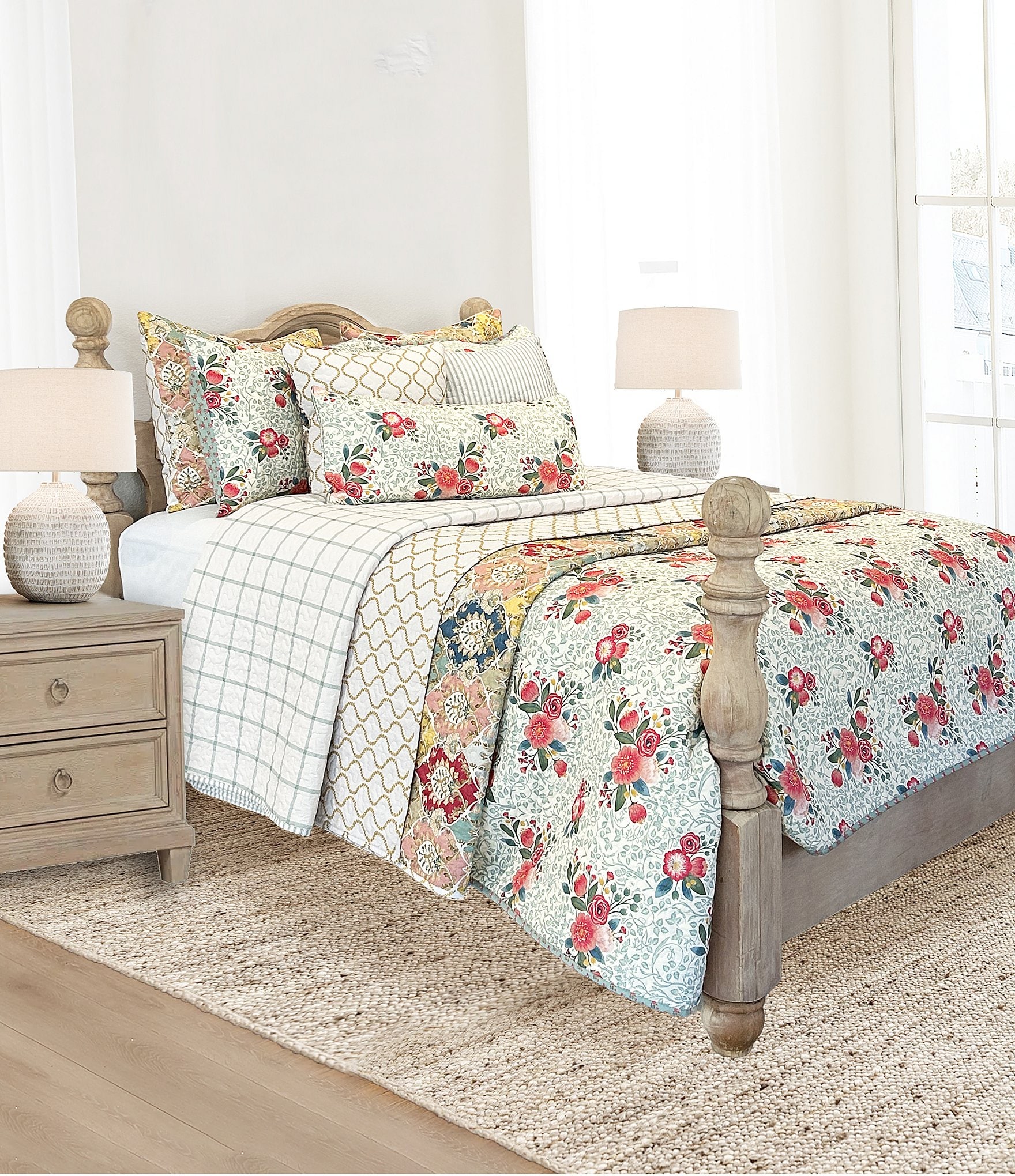 Ida Mae Home x Erin & Ben Co. Athena Patchwork Damask Reversible Euro Sham