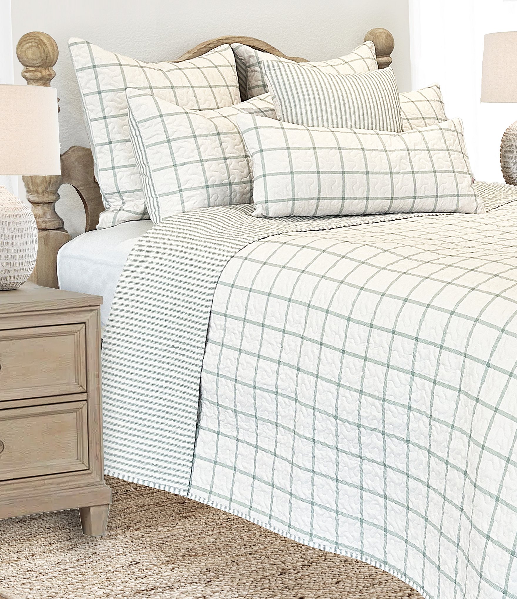 Ida Mae Home x Erin & Ben Co. Farmhouse Check Sage Reversible Quilt