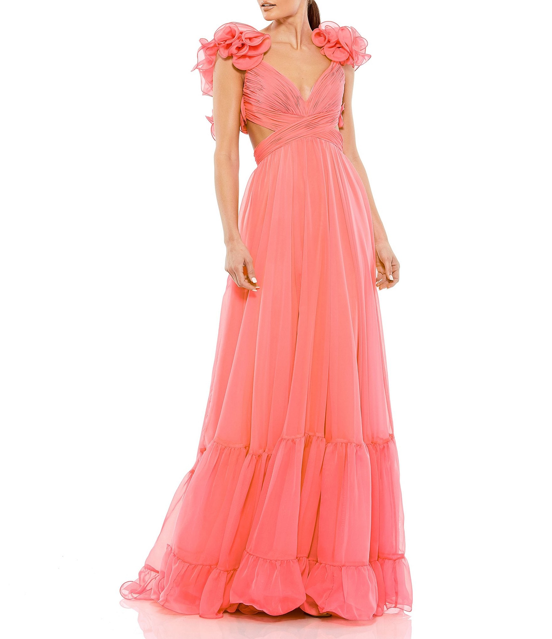 Ieena Mac Duggal Chiffon V-Neck Sleeveless Cut-Out Strappy