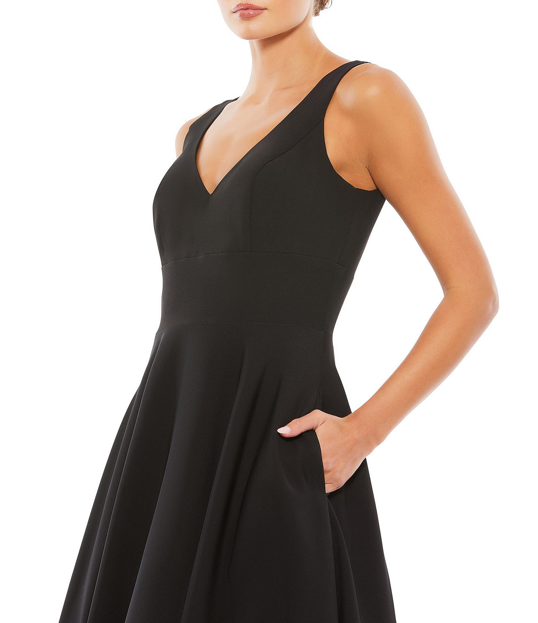 Ieena for Mac Duggal V-Neck Lined Pocketed Sleeveless Ball Gown