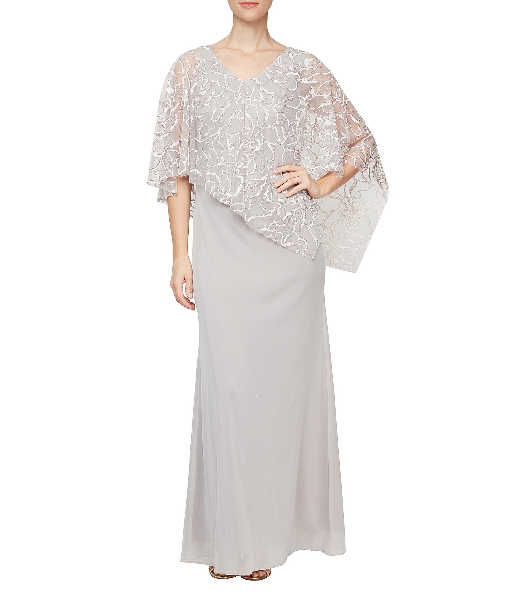 Marina chiffon clearance popover lace gown