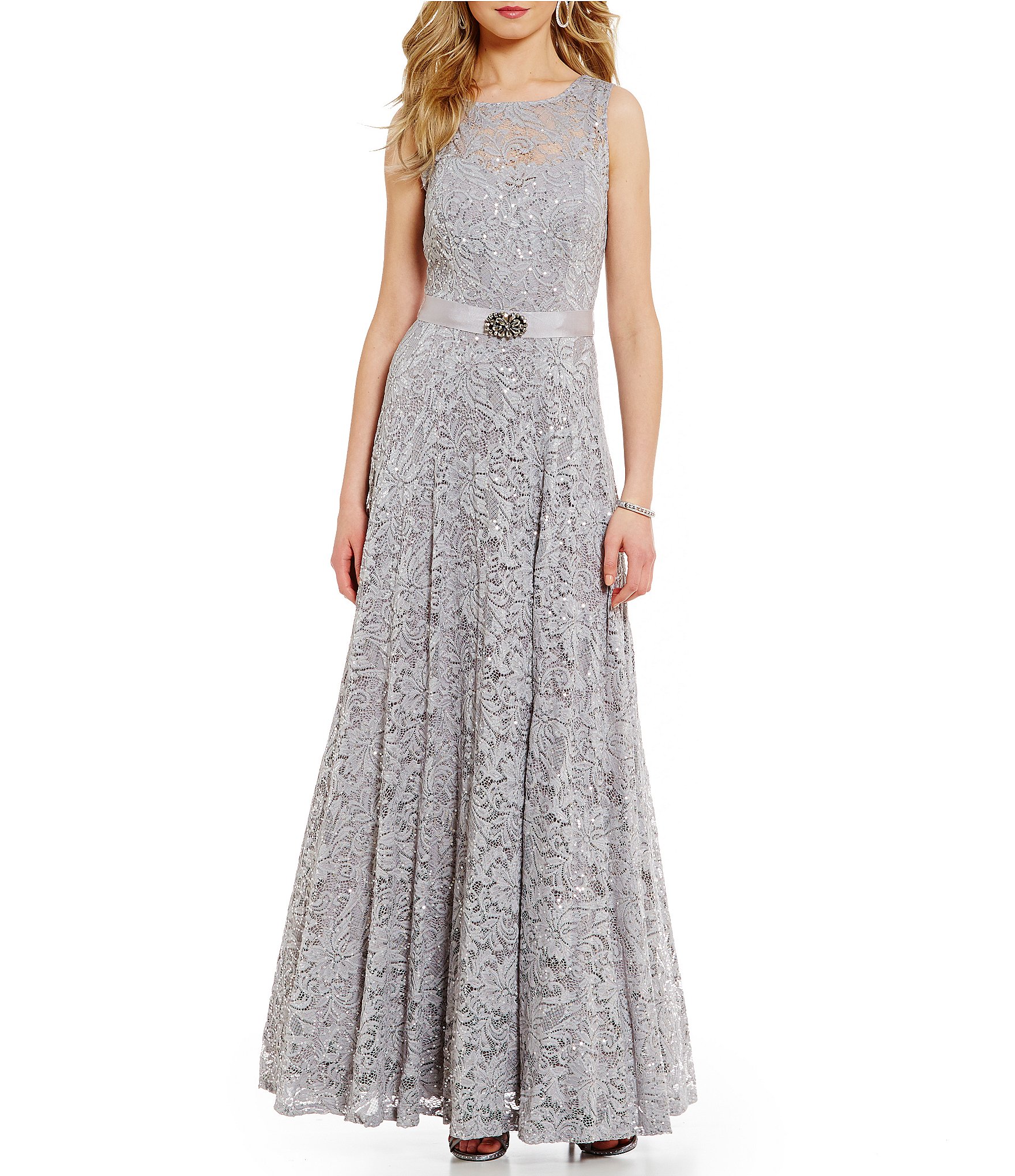 Ignite Evenings Belted Sequined Lace Ballgown | Dillards