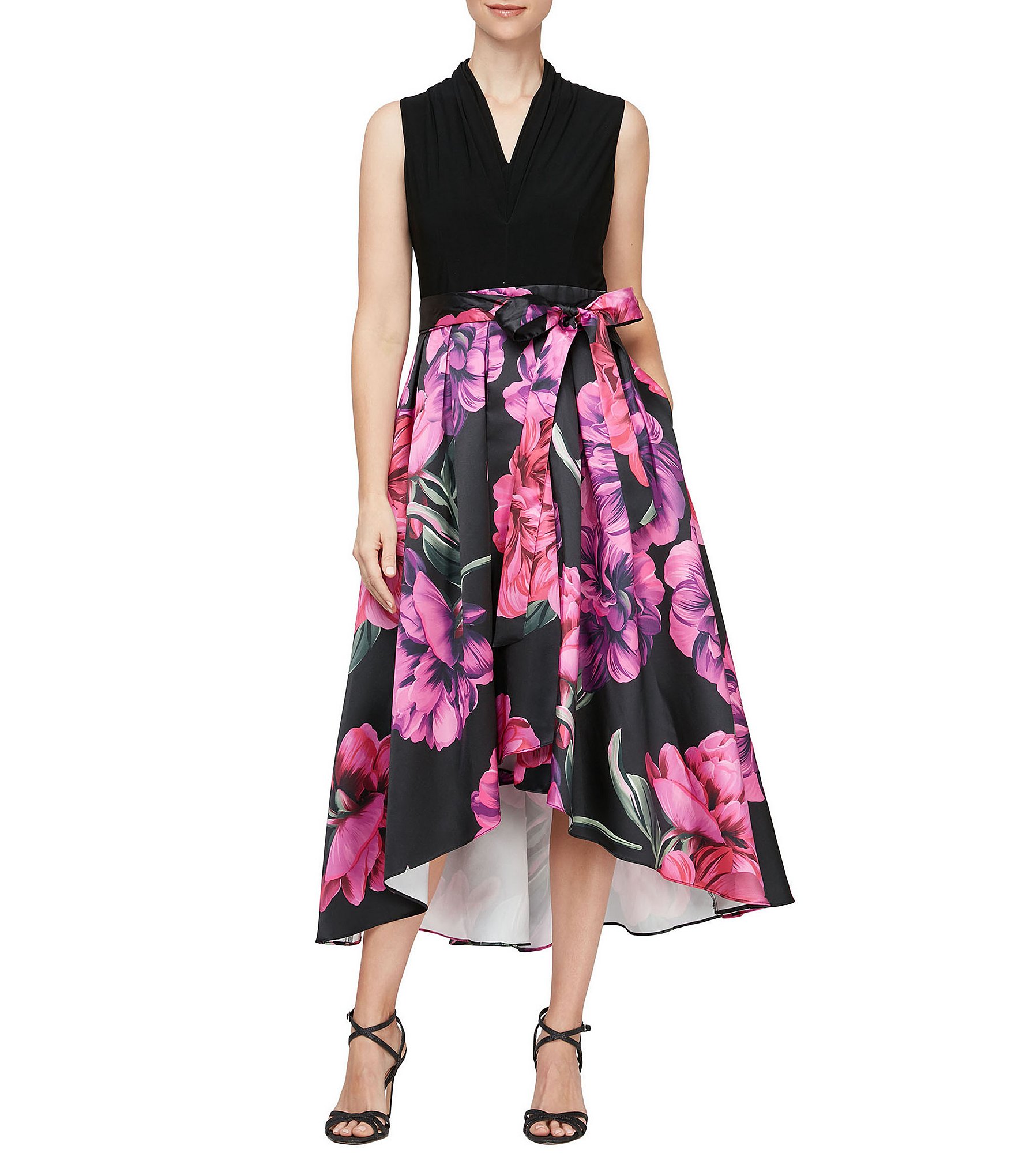 Ignite Evenings Floral Print High Low A Line Dress Dillard s