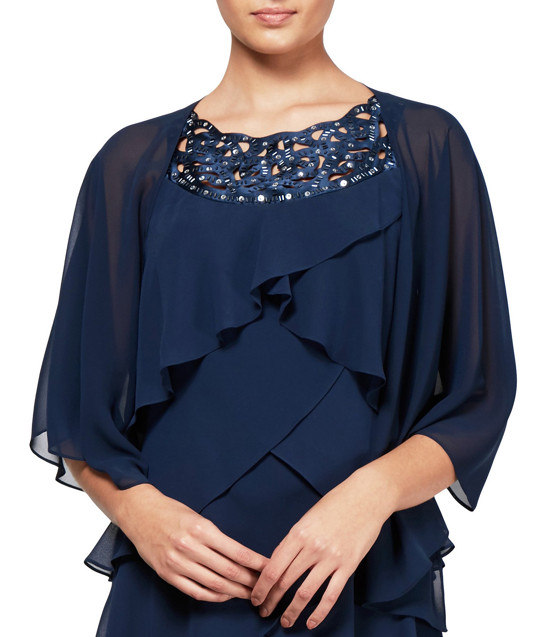 Sheer navy store blue evening wrap