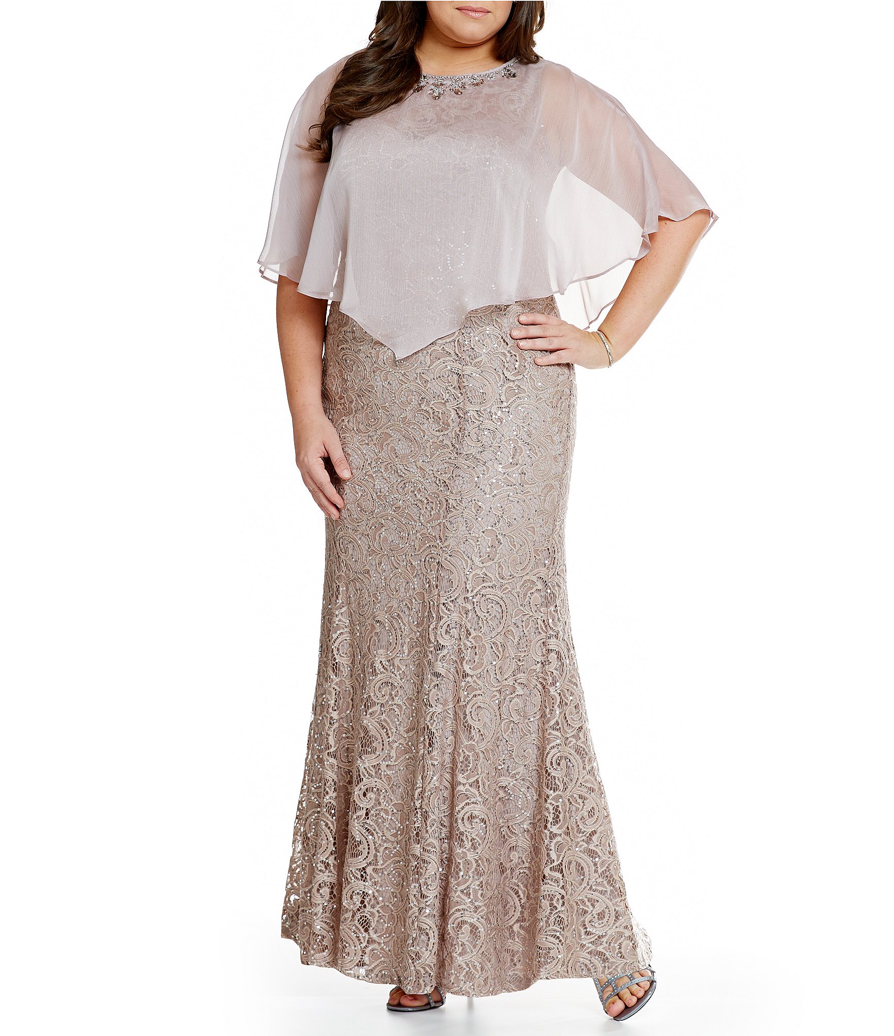 Ignite Evenings Plus Sequin Lace Capelet Gown | Dillards