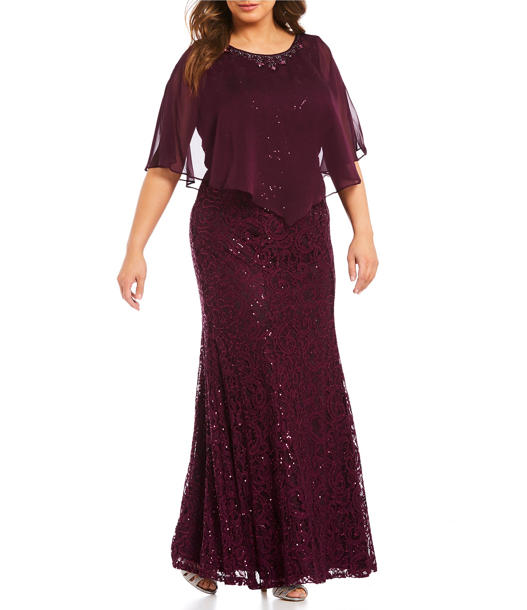 Ignite Evenings Plus Sequin Lace Capelet Gown Dillards 6610