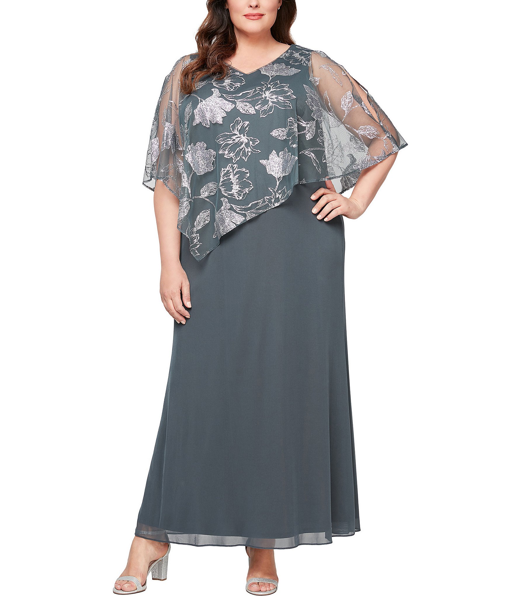 Ignite Evenings Plus Size 3/4 Sleeve Caplet V-Neck Floral Dress | Dillard's