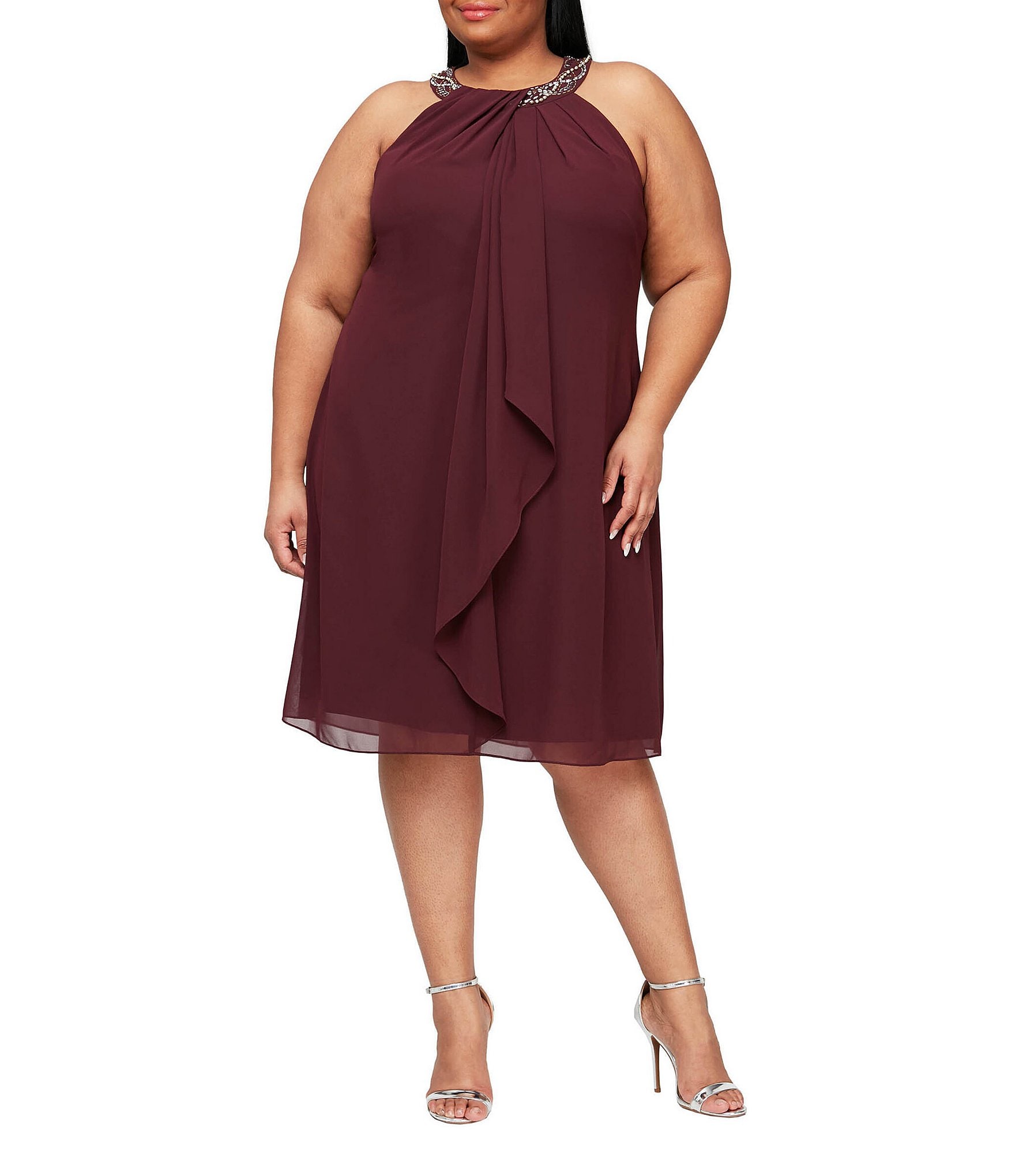 Ignite Evenings Size Braid Bead Neck Sleeveless Chiffon Dress | Dillard's