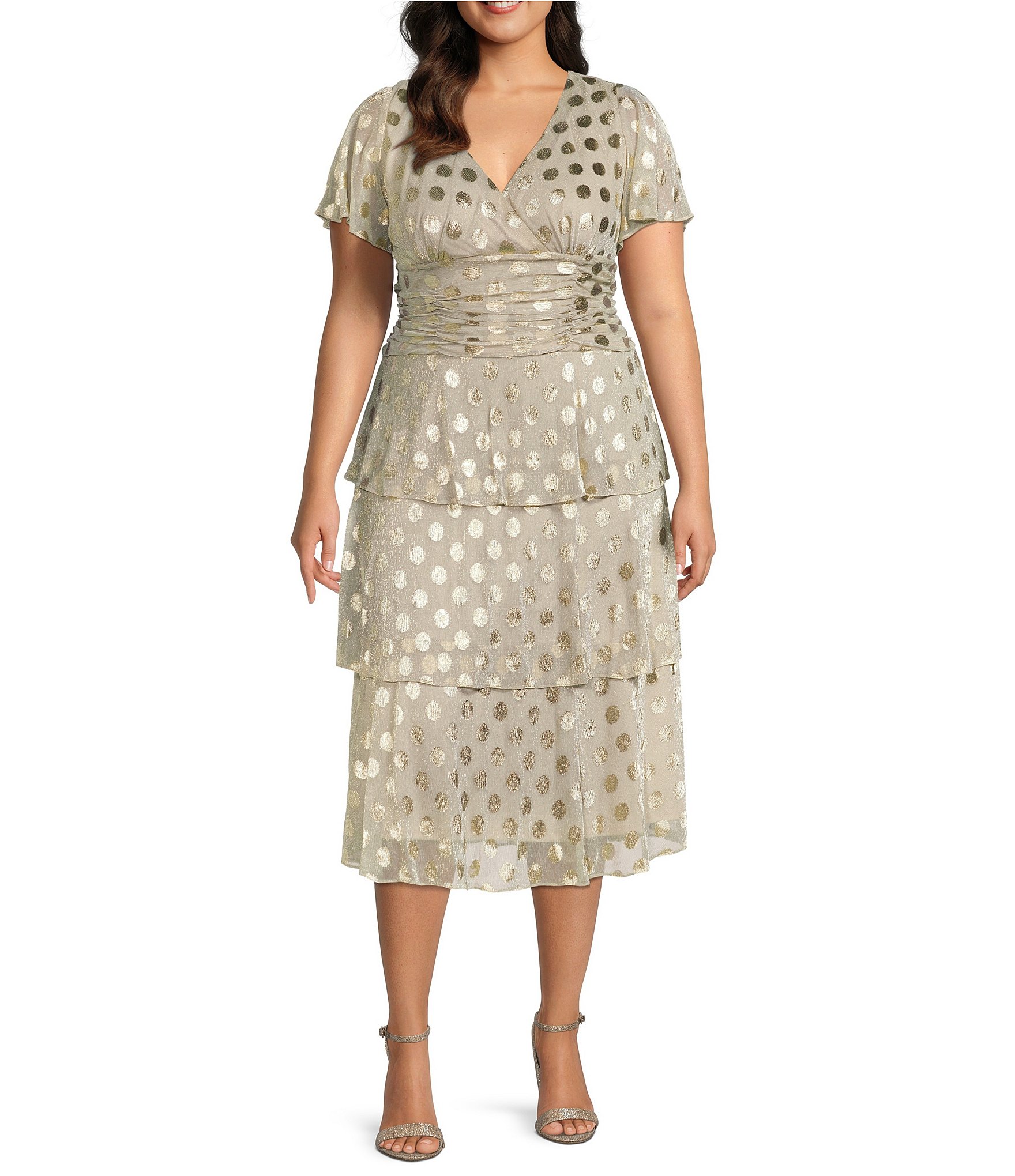 Ignite Evenings Plus Size Metallic Dotted Short Sleeve Surplice V-Neck ...