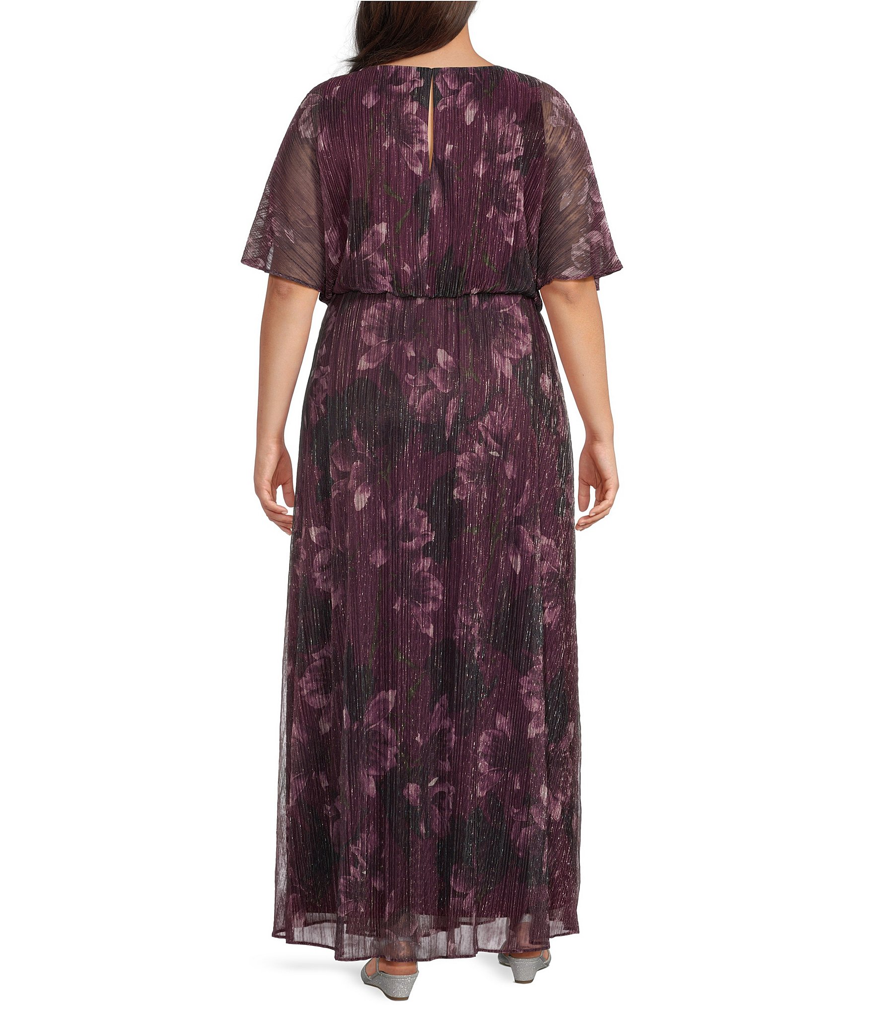 Ignite Evenings Plus Size Printed Bodre Blouson Dress