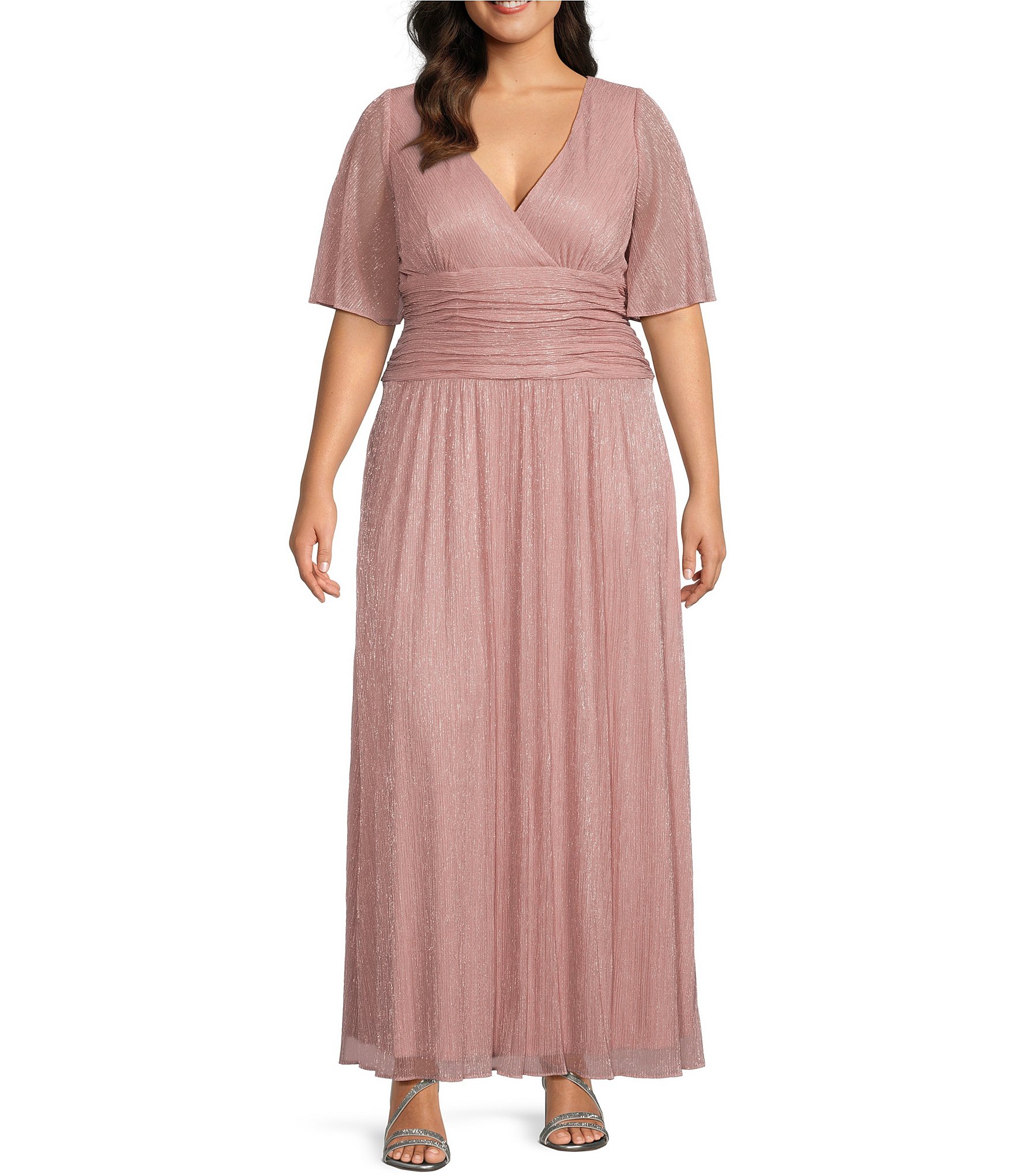 Ignite Evenings Plus Size Short Flutter Sleeve V-Neck A-Line Gown ...