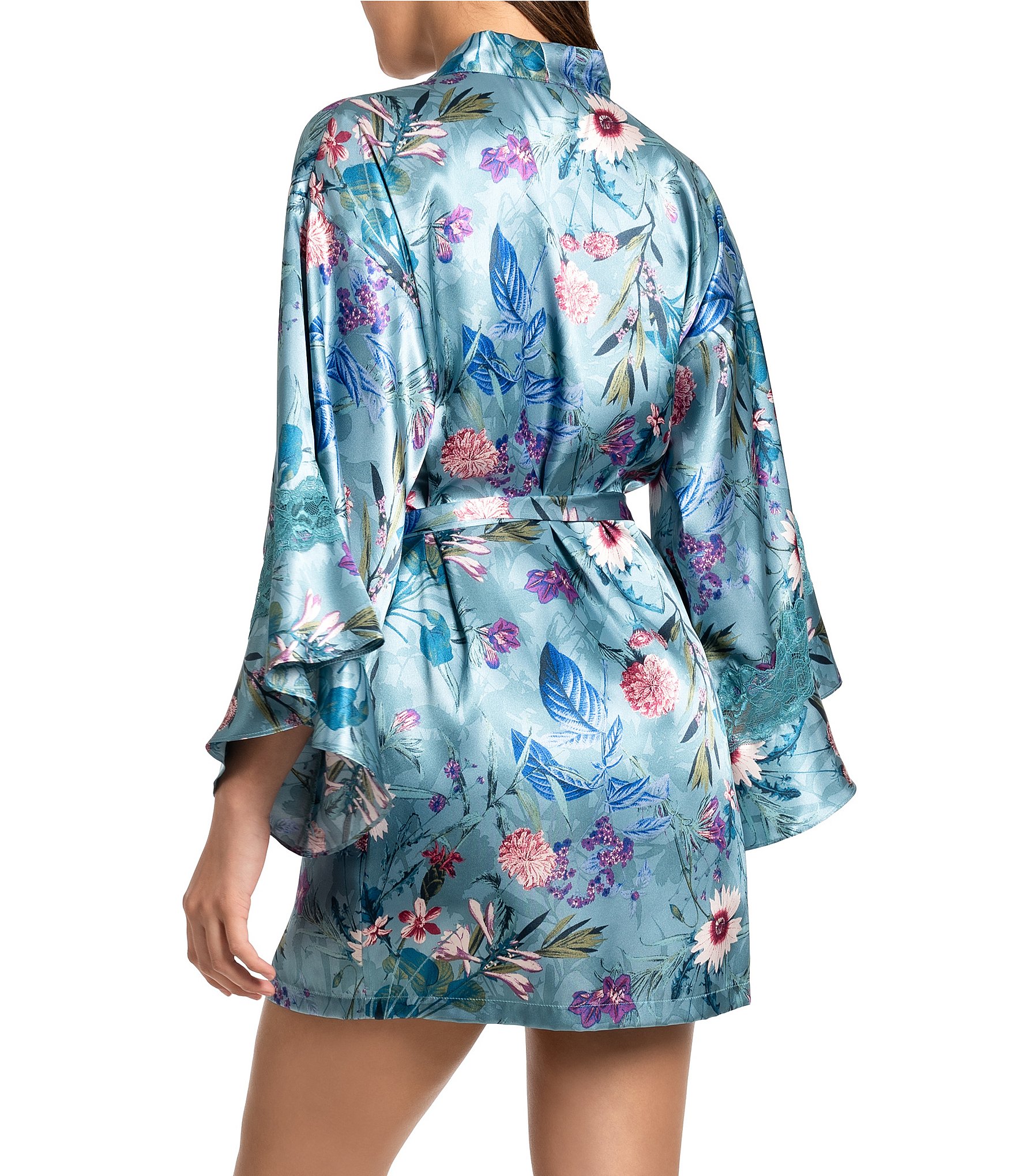 In Bloom by Jonquil 3/4 Sleeve Satin Floral Print Coordinating Short Robe