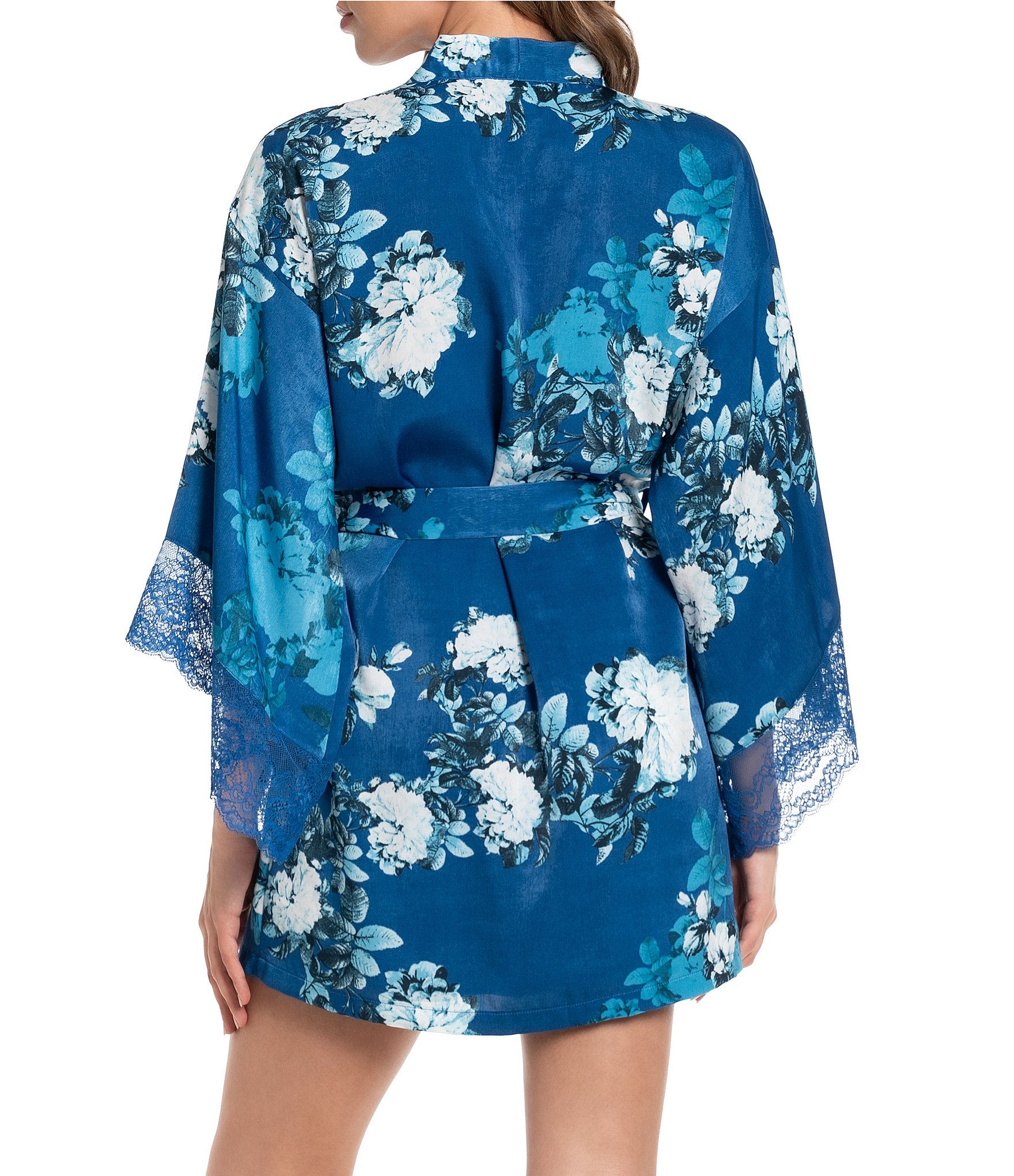 In Bloom by Jonquil 3/4 Sleeve Satin Floral Print Short Robe