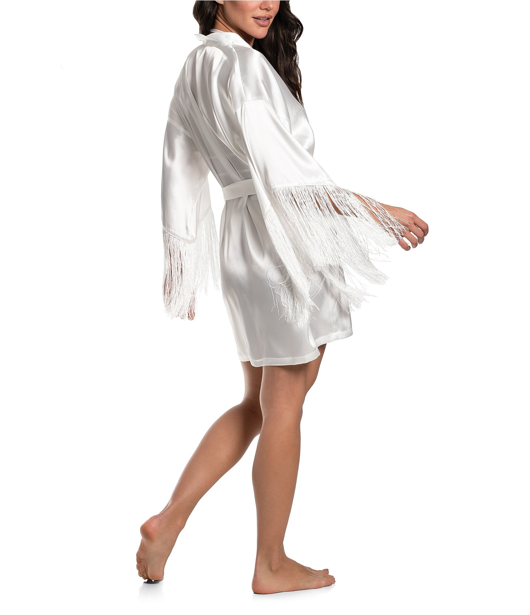 In Bloom By Jonquil 3/4 Sleeve Satin Fringe Short Robe