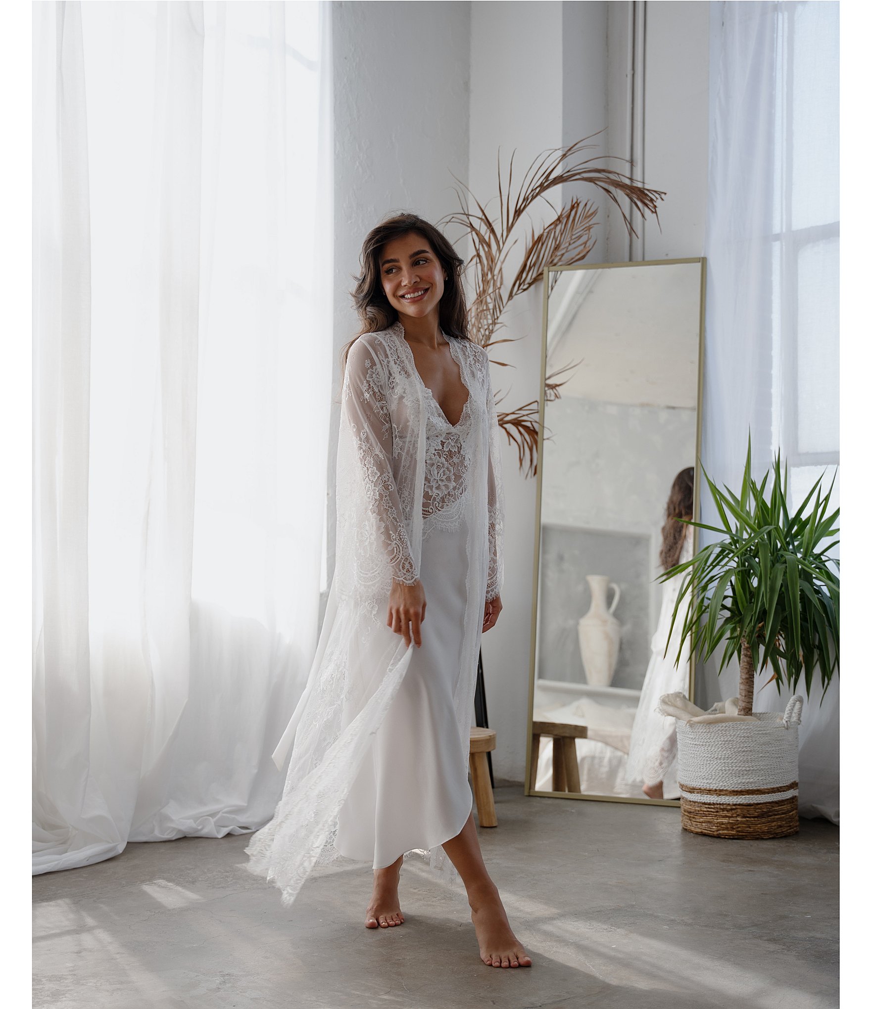 In Bloom by Jonquil Allover Lace 3/4 Sleeve Long Coordinating Robe