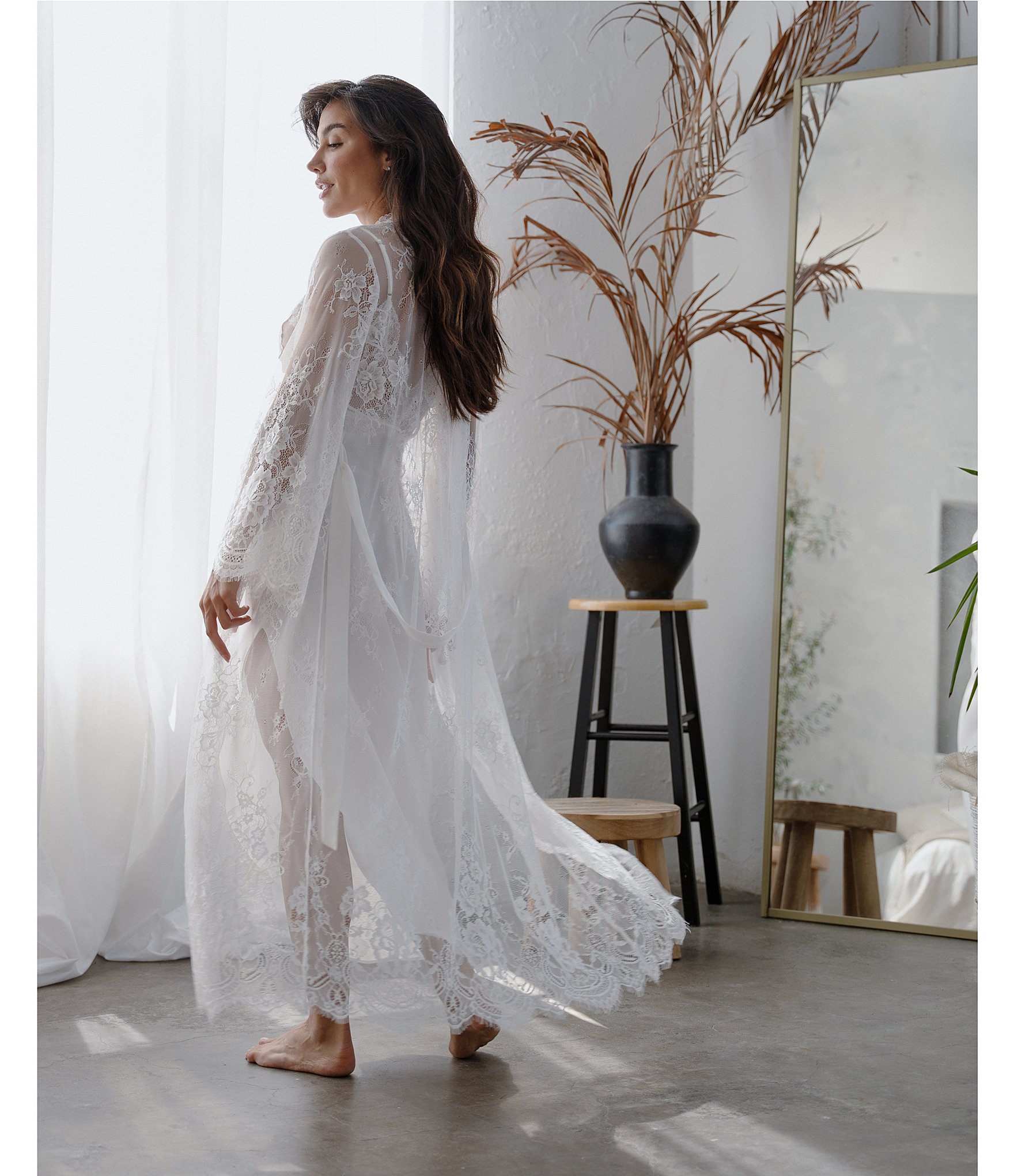 In Bloom by Jonquil Allover Lace 3/4 Sleeve Long Coordinating Robe