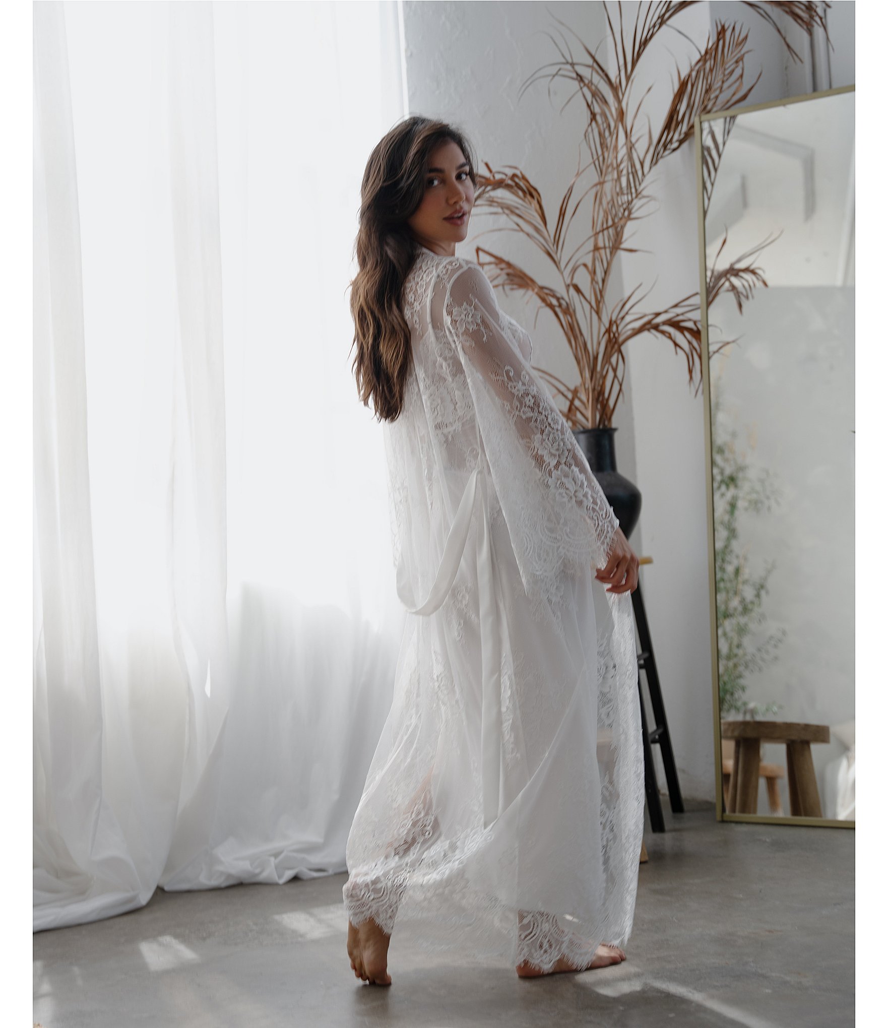 In Bloom by Jonquil Allover Lace 3/4 Sleeve Long Coordinating Robe