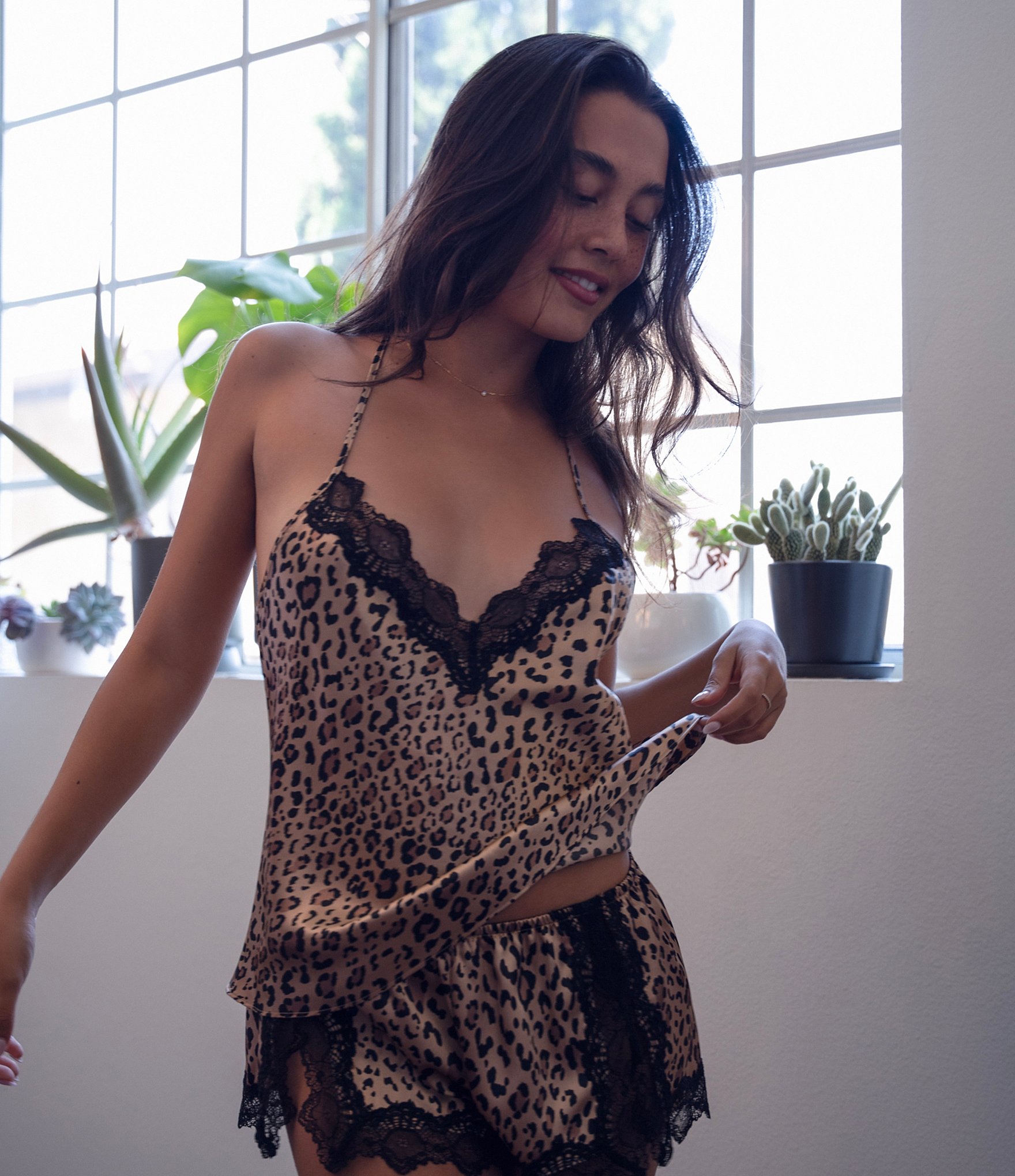 In Bloom by Jonquil Animal Print Satin Lace Sleeveless Shorty Pajama Set